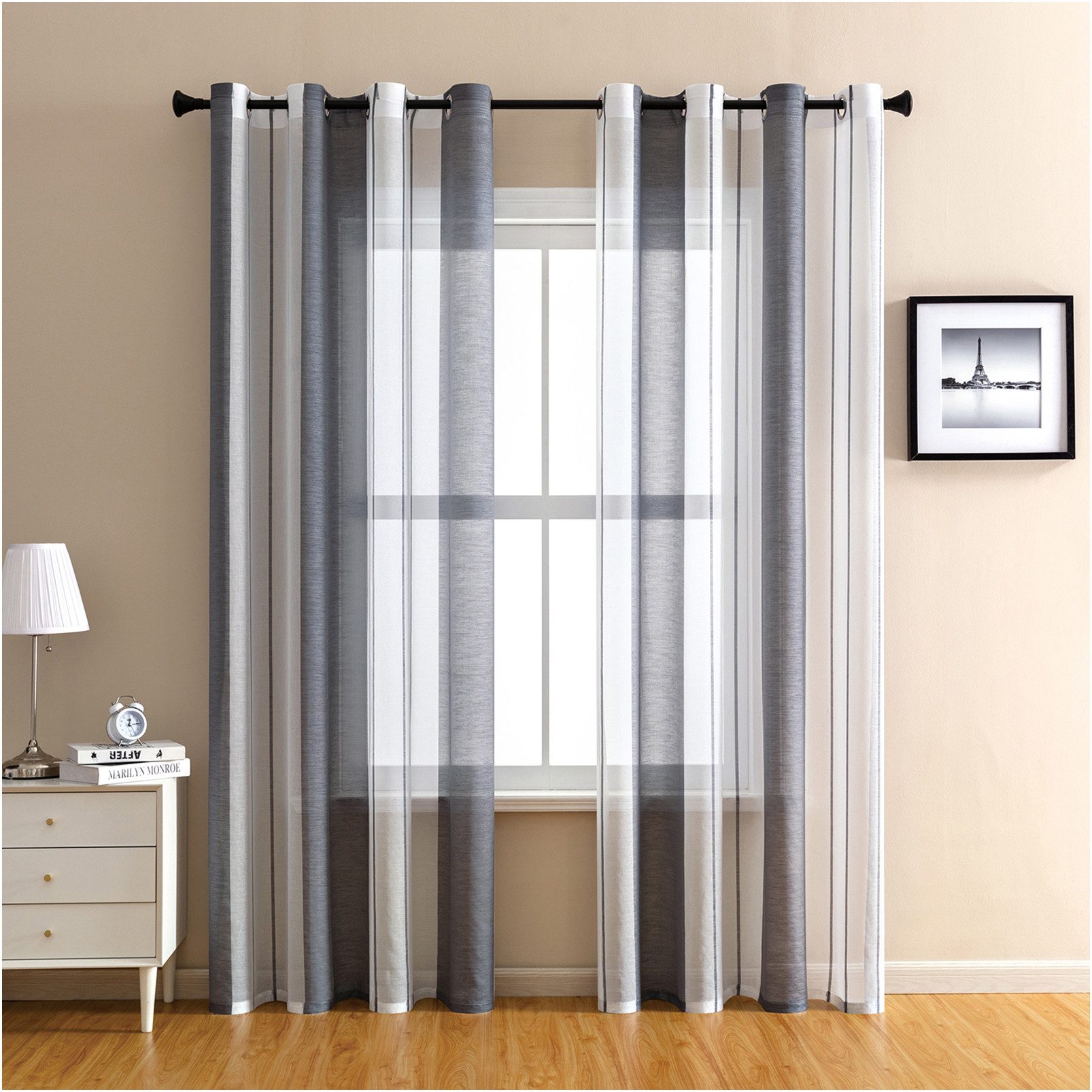 Jibenhome Gardine 2er Set Gestreift Transparent günstig online kaufen