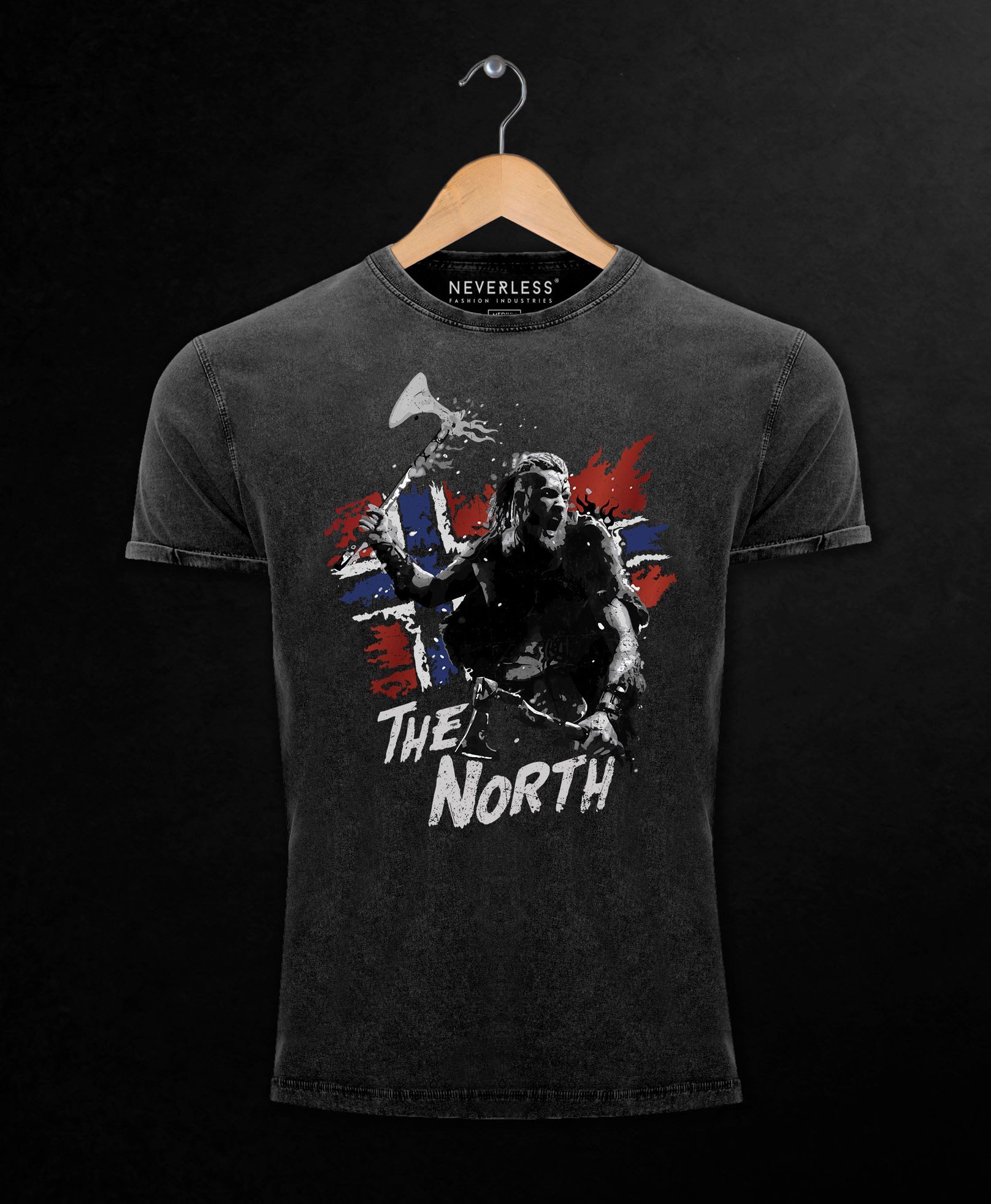 Neverless Print-Shirt Herren Vintage Shirt The North Wikinger Berserker Norwegen Valhalla mit Print