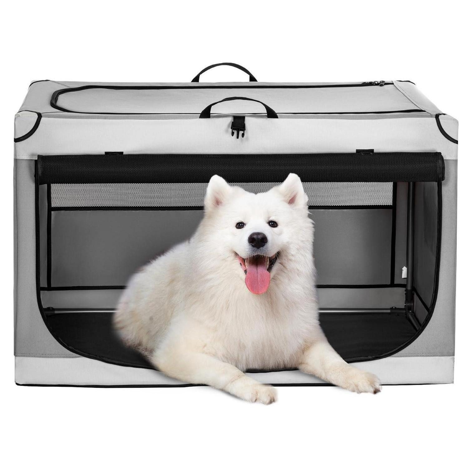 LuxusKollektion Hunde-Transportbox Hundebox faltbar Hundetransportbox Auto Hellgrau L 91 x B 61 x H 58 cm