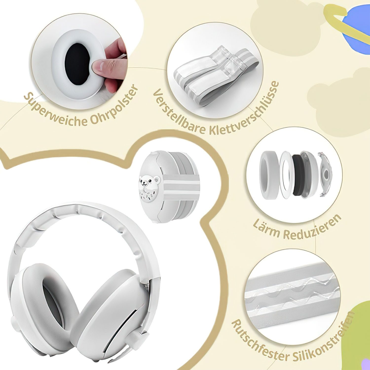 SURFOU 2-in-1 Baby Ear Protection Headphones with Noise Cancellation & Adjustable Headband