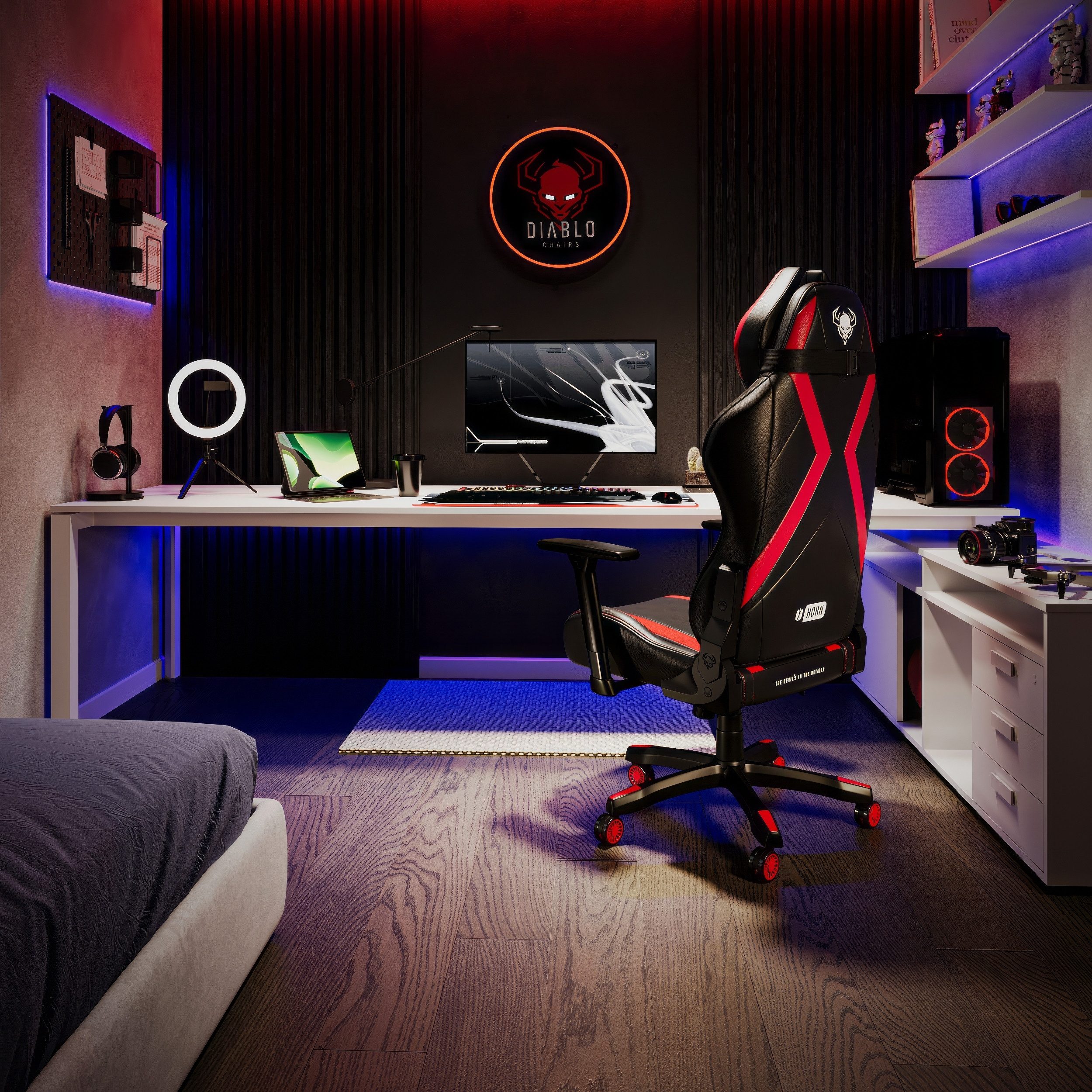 DIABLO CHAIRS Gaming-Stuhl X-Horn 2.0 HDS Kunstleder ergonomisch 3D-Armlehnen Kopfstütze (3D-Armlehnen, Memory-Schaum, HDS Kunstleder, Normal L King XL), Lenden – Bild 4 von 5