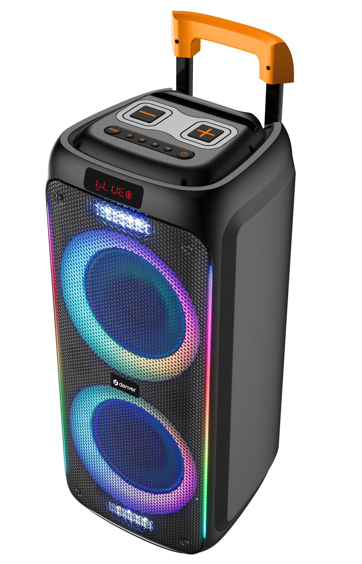 Denver TSP-456 Trolley Speaker Party-Lautsprecher (Bluetooth, 60 W, 60 W RMS, Fernbedienung und kabelgebundenes Mikrofon inklusive)