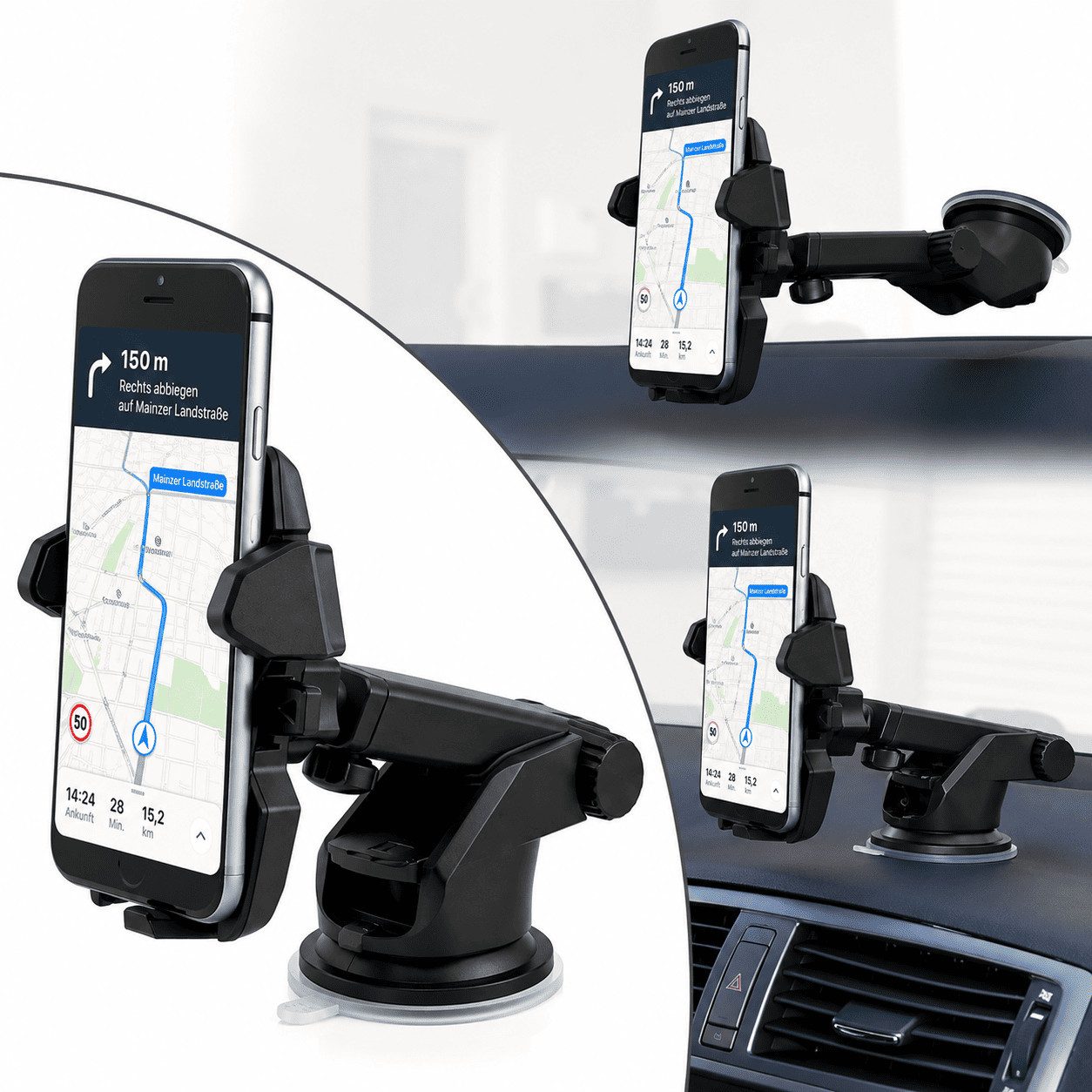 MidGard Smartphone-Halterung Auto Handy-Halterung ideal für Armaturenbrett oder Windschutzscheibe