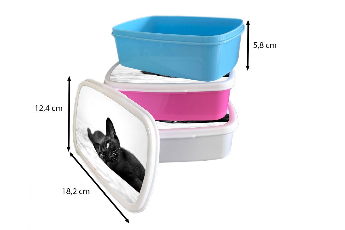 Erwachsene, schwarz Brotdose rosa MuchoWow Snackbox, einer Mädchen, Kinder, Lunchbox (2-tlg), Burmakatze Brotbox weiß, Decke Kunststoff, auf Kunststoff für und - liegend