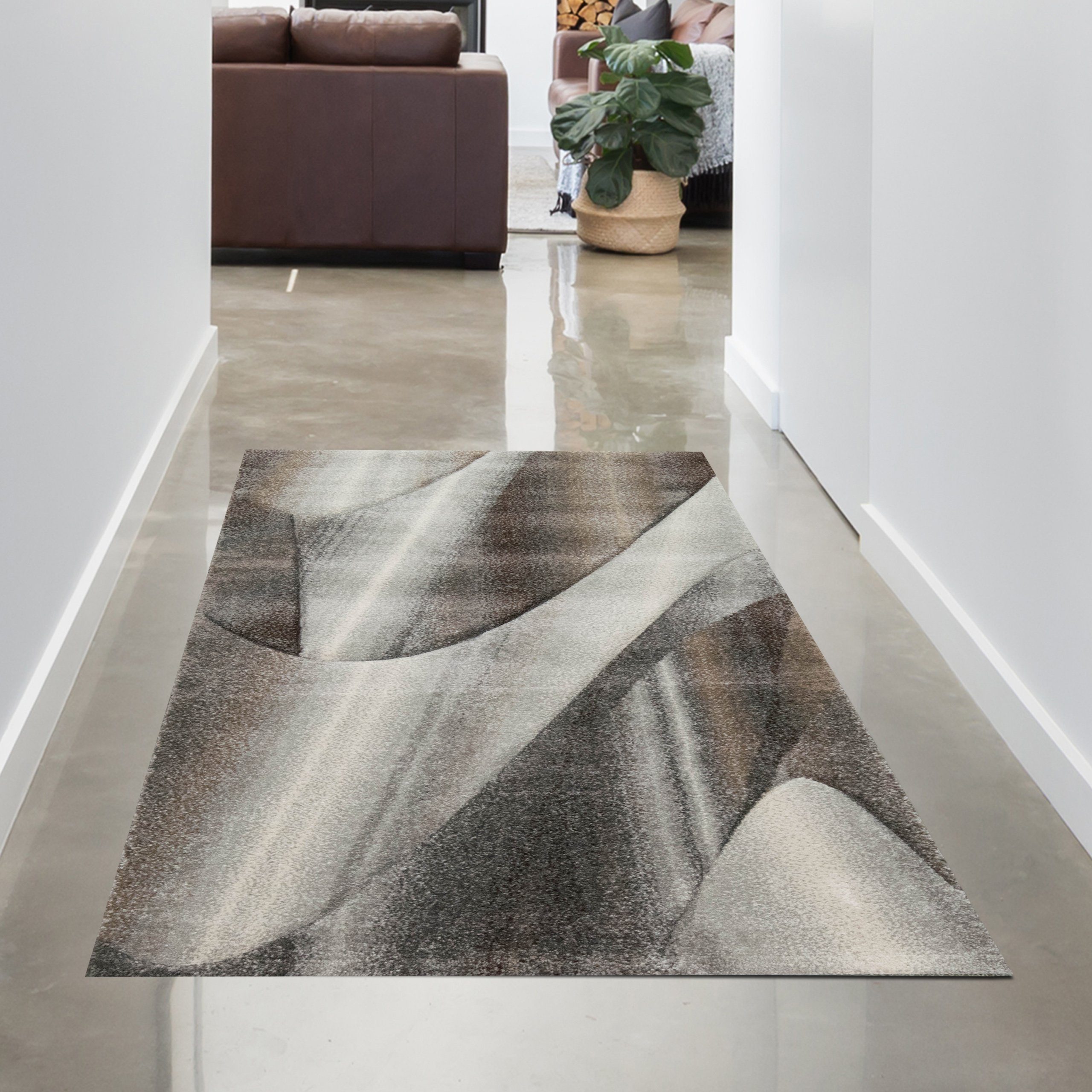 Carpetia Teppich Moderner Dielen Teppich mit abstraktem Muster in grau-silber, rechteckig, Höhe: 13 mm