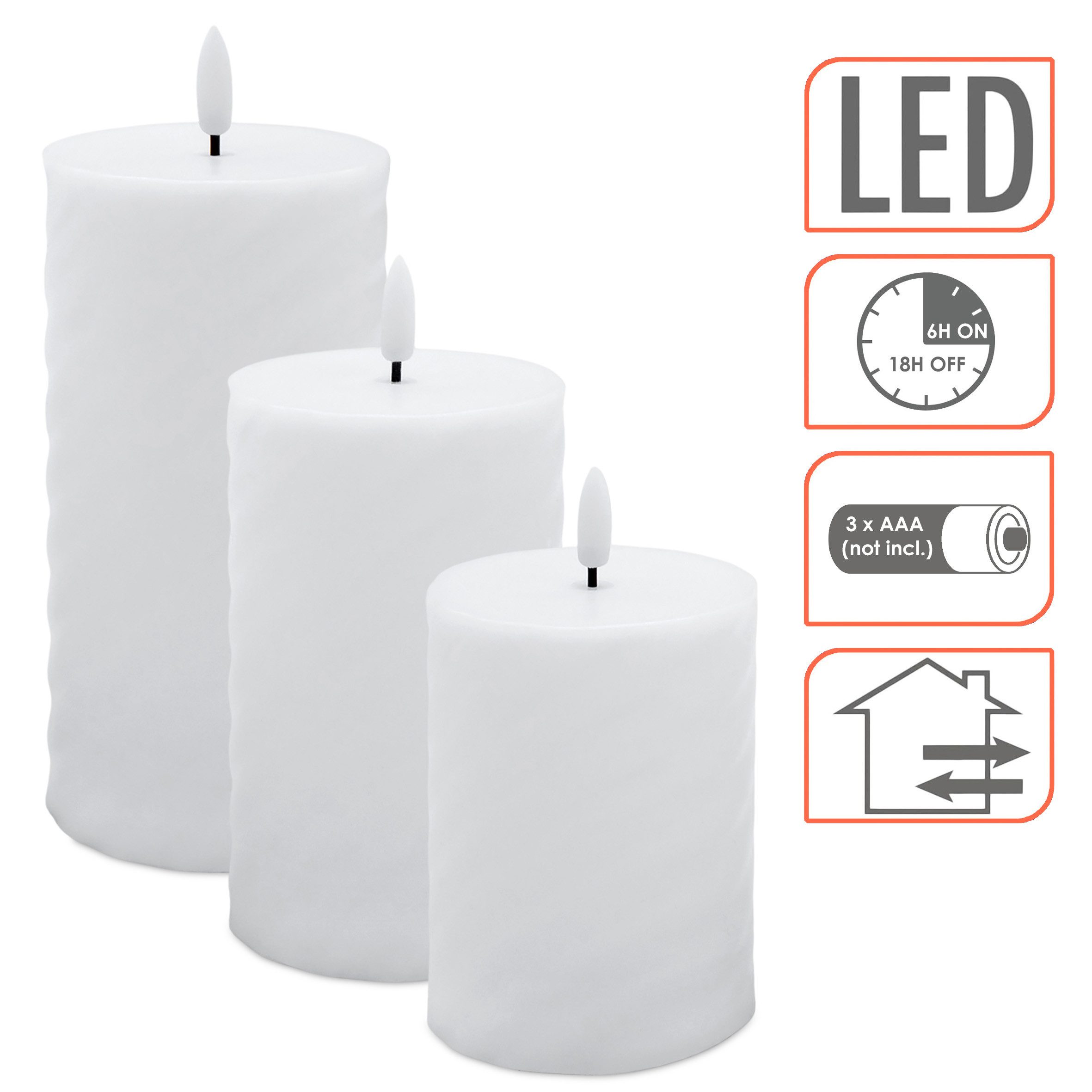 Spetebo LED-Kerze Outdoor mit Timer und Flmammen Effekt 3er Set (Anzahl, 1-tlg., Stück), mit IP44 Spritzwasserschutz