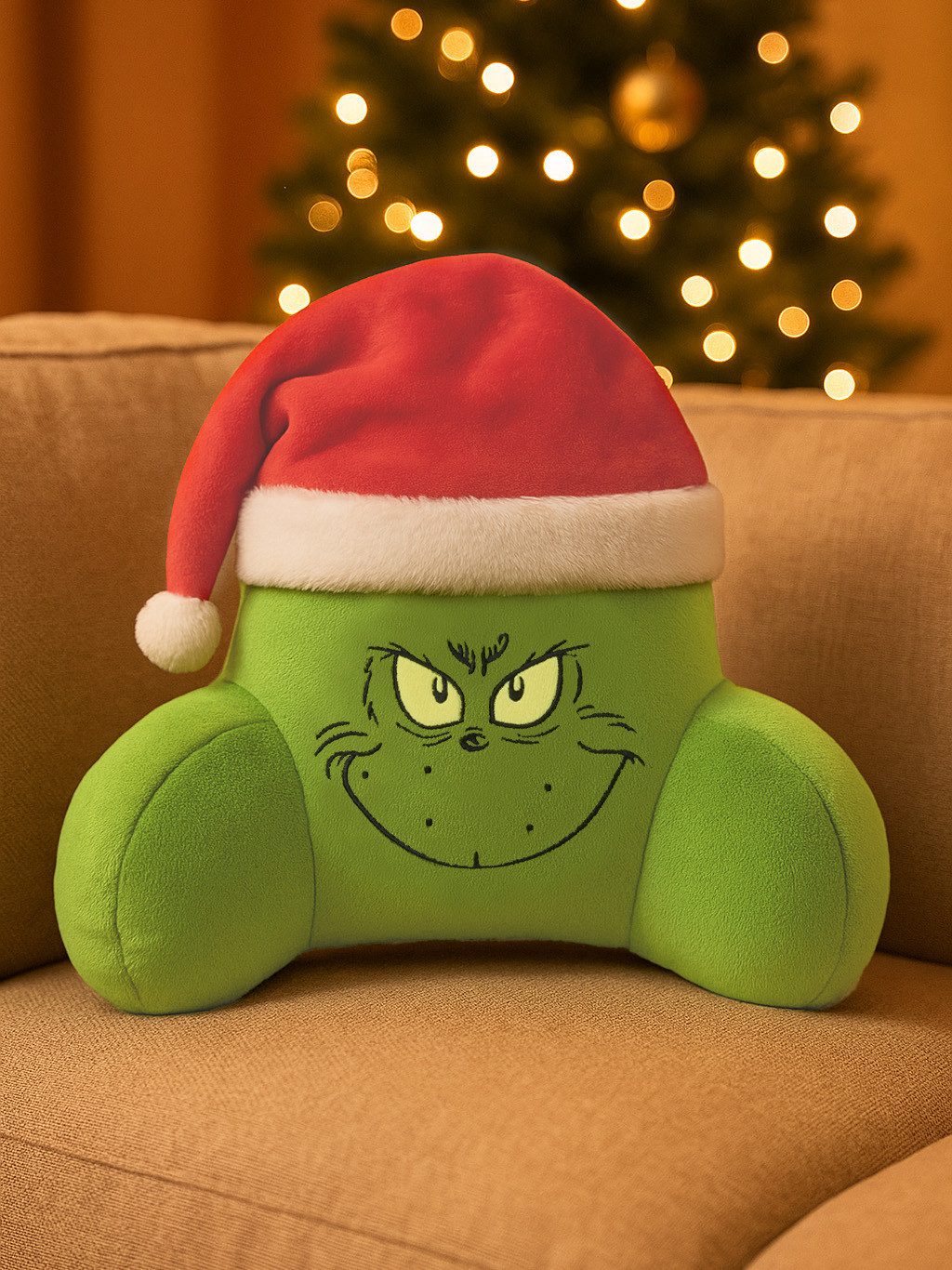 United Labels® Dekokissen The Grinch Kissen Rückenkissen Lesekissen mit Armlehnen Rückenstütze