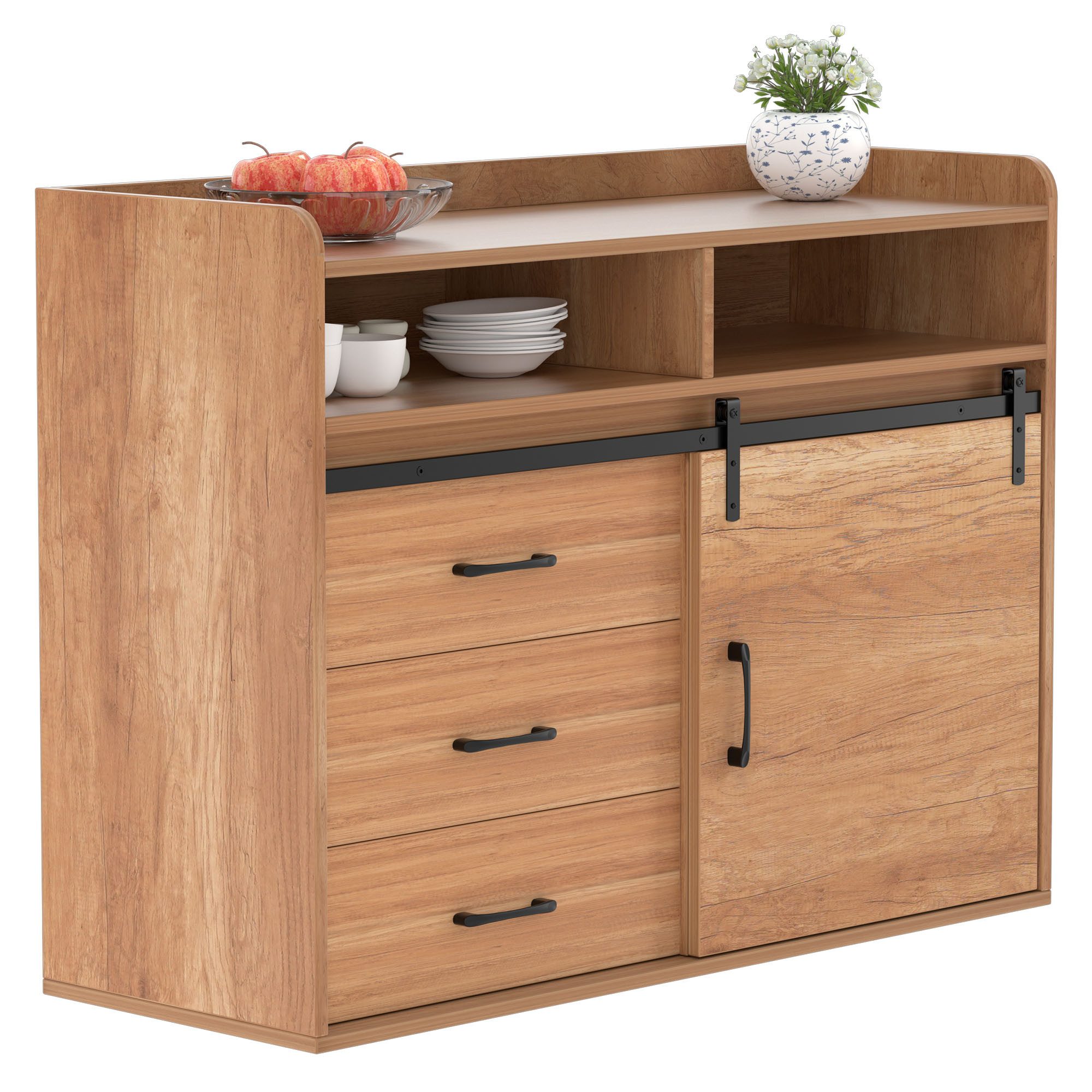 HOMAVO Sideboard HG1-S mit Schiebetür, 3 Schubladen & offenen Fächern günstig online kaufen