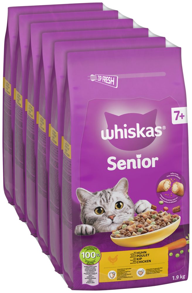 Whiskas WHISKAS® Beutel Trocken Senior mit Huhn 6 x 1,9kg, Trockenfutter für: Katze