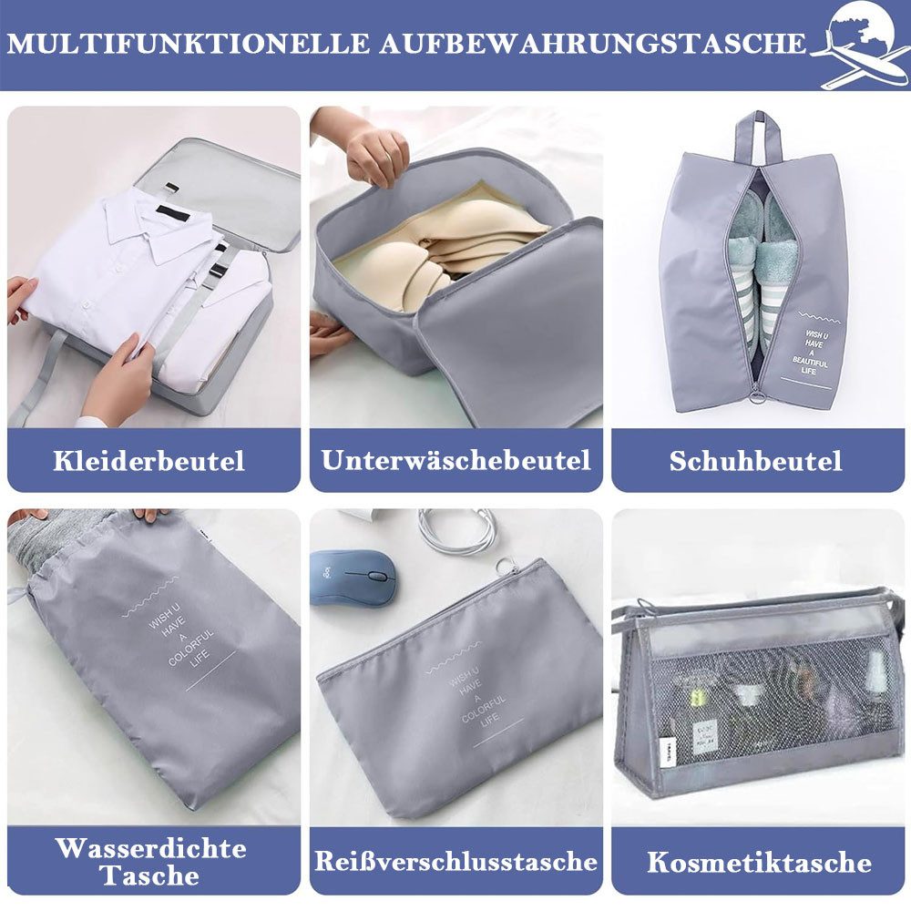 TUWENA Kofferorganizer Koffer Organizer Set 9-teilig, Reise Kleidertaschen mit Waschbecher, Verpackungswürfel mit Kosmetiktasche, Schuhbeutel, Cubes, Reisezubehör