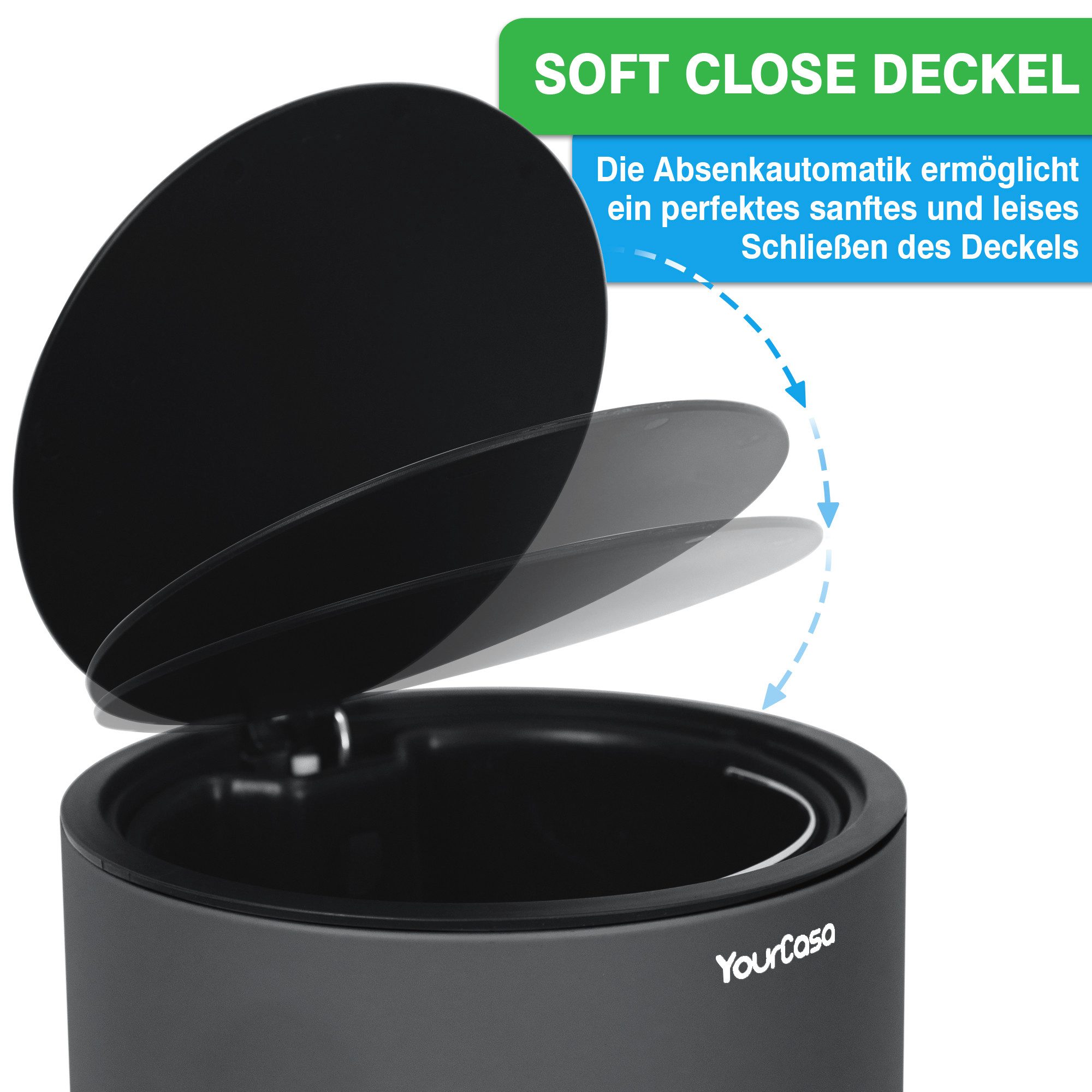 YourCasa Mülleimer YourCasa® Mülleimer Bad [5L] - Elegantes Design - Badezimmer Mülleimer, Fassungsvermögen 5L, Edelstahl Pulverbeschichtet