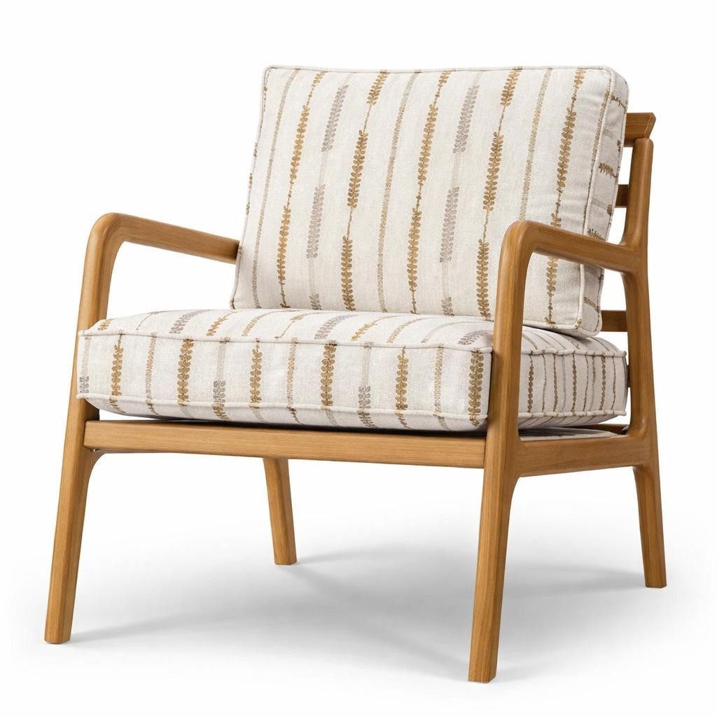 Xlmoebel Sessel Beiger Sessel mit Holzgestell und hohen Beinen, modern und bequem (1-St., 1-tlg), Nadelstreifen-Muster