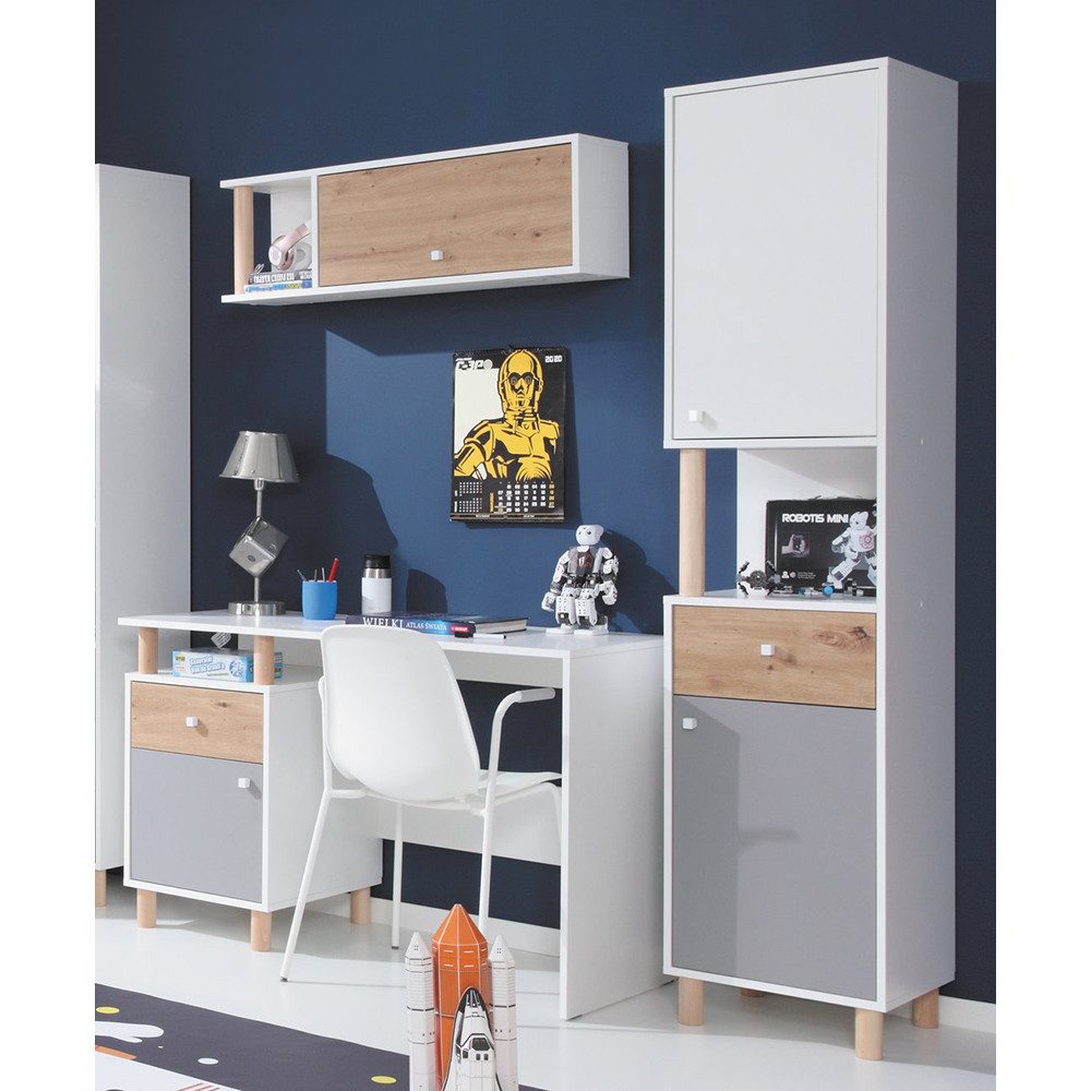 Lomadox Regal FAIRFAX-133, Regalschrank, in weiß mit Eiche und grau günstig online kaufen