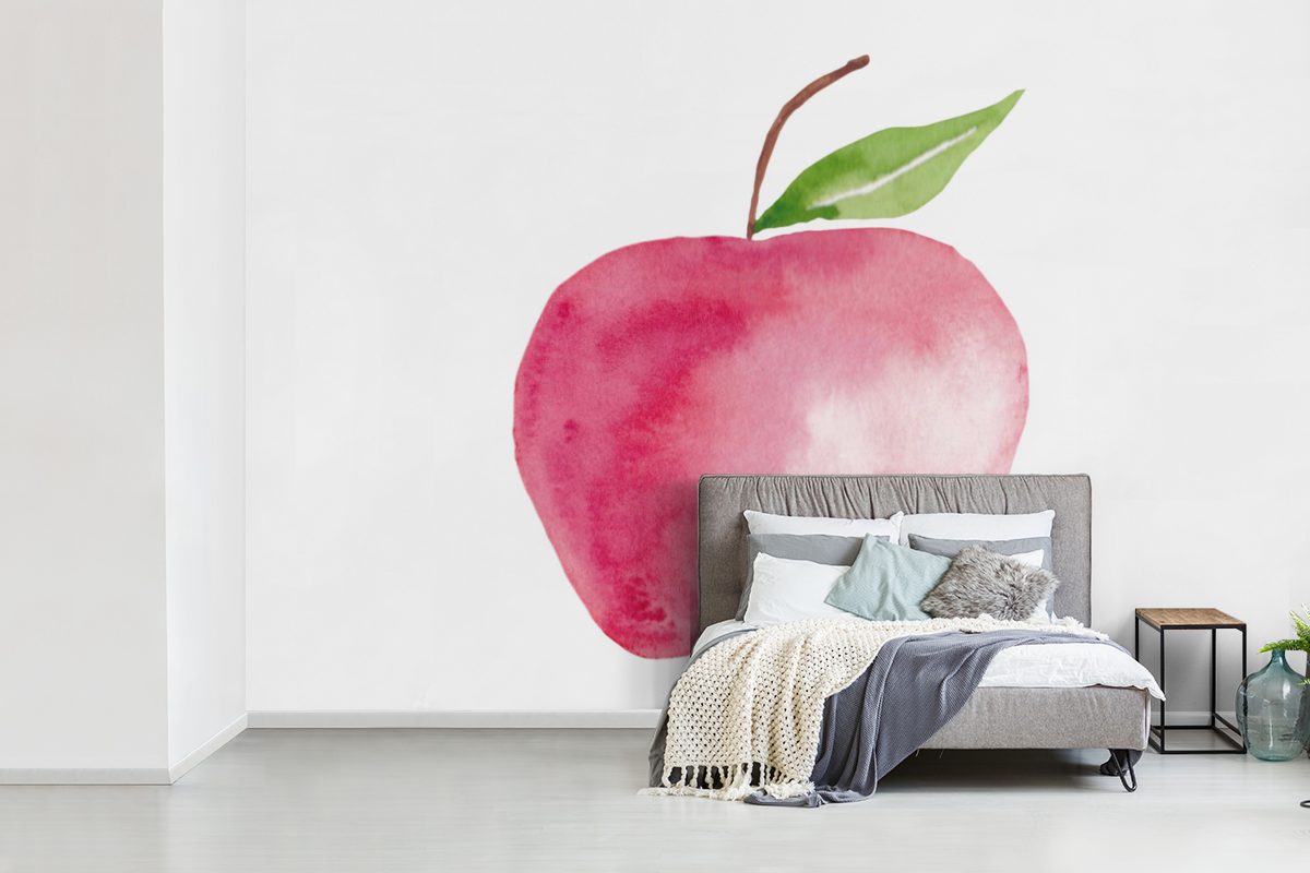 - Wallpaper Weiß, bedruckt, für Vinyl Wohnzimmer, - Fototapete Schlafzimmer, Tapete Kinderzimmer, Obst St), Apfel Matt, MuchoWow (6