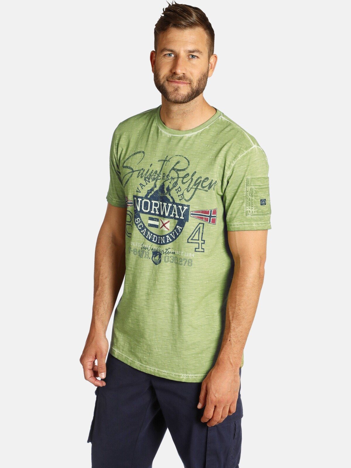 Jan Vanderstorm T-Shirt HELGO jedes Shirt ist ein Unikat oliv