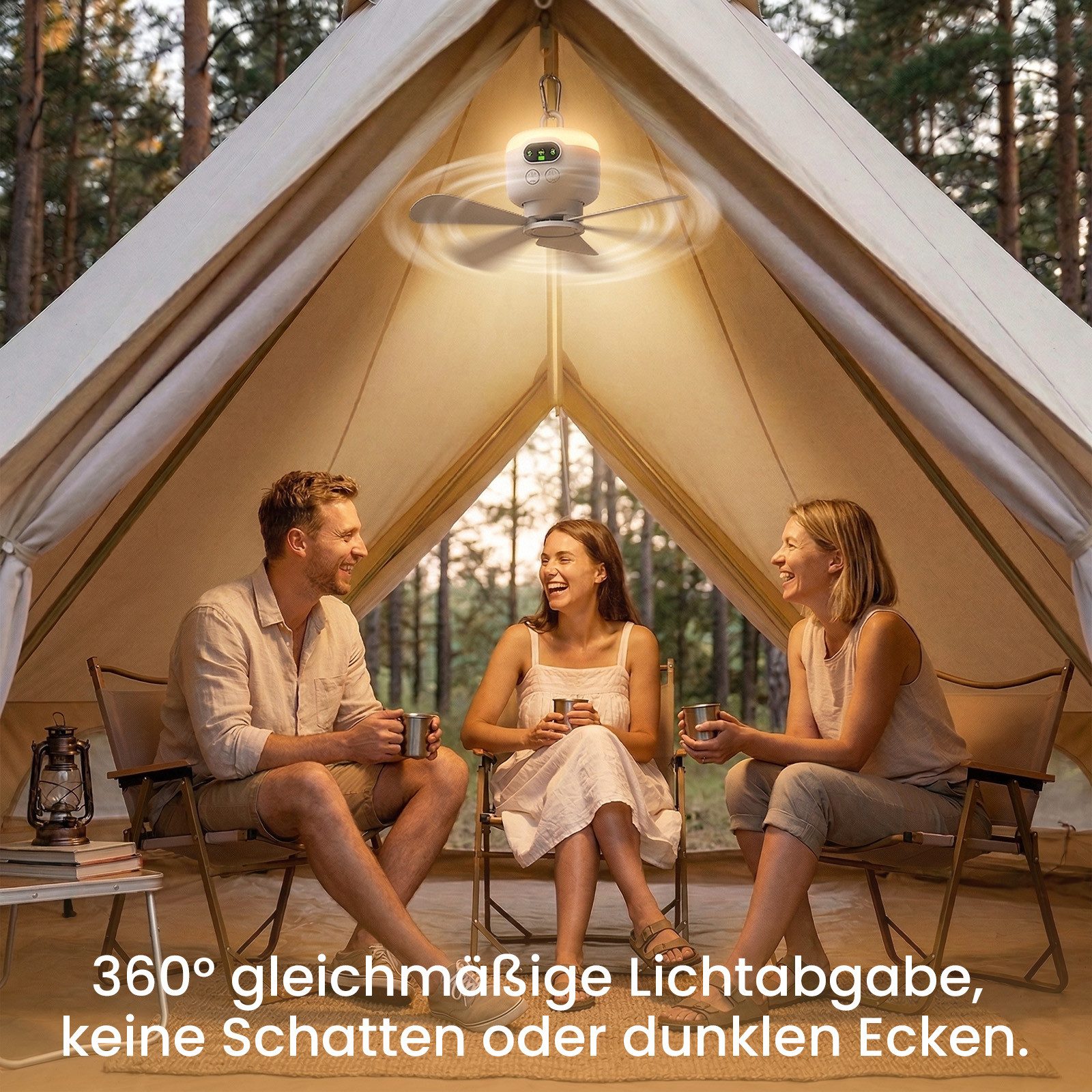 Lapamax Deckenventilator 27 cm Akku-Deckenventilator mit Licht, 8000 mAh und Fernbedienung, 27 cm Durchmesser, Vier Luftstufen, leiser DC-Motor sowie Timerwahl für 2, 4 oder 8 Std.