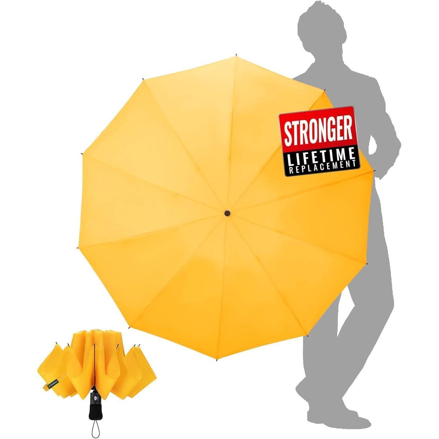 LuxusKollektion Taschenregenschirm Kompakter Reise Regenschirm Groß Sturmfest Gelb Taschenschirm 10