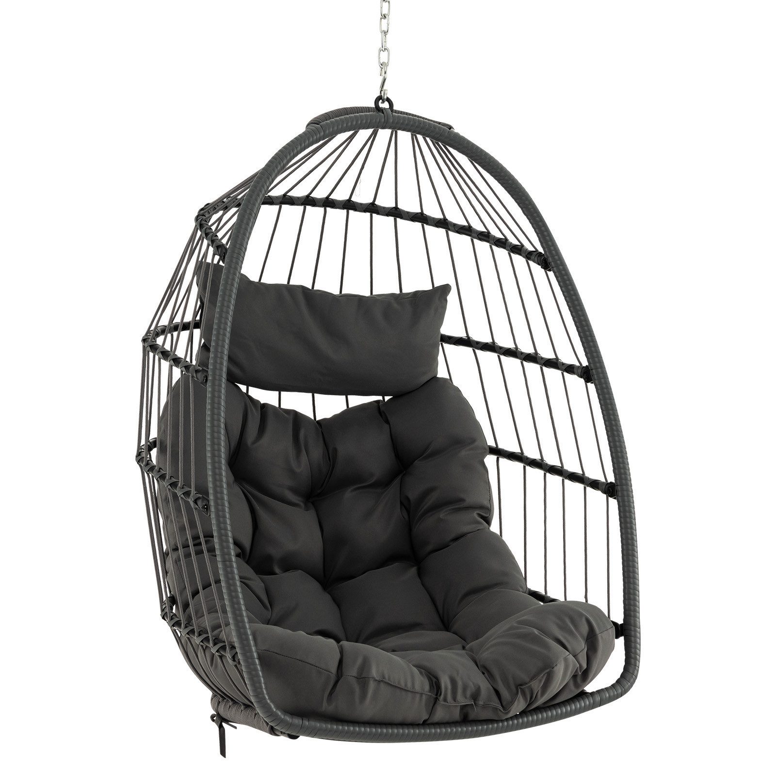 COSTWAY Hängesessel, faltbarer Hängekorb mit Kissen, PE Rattan