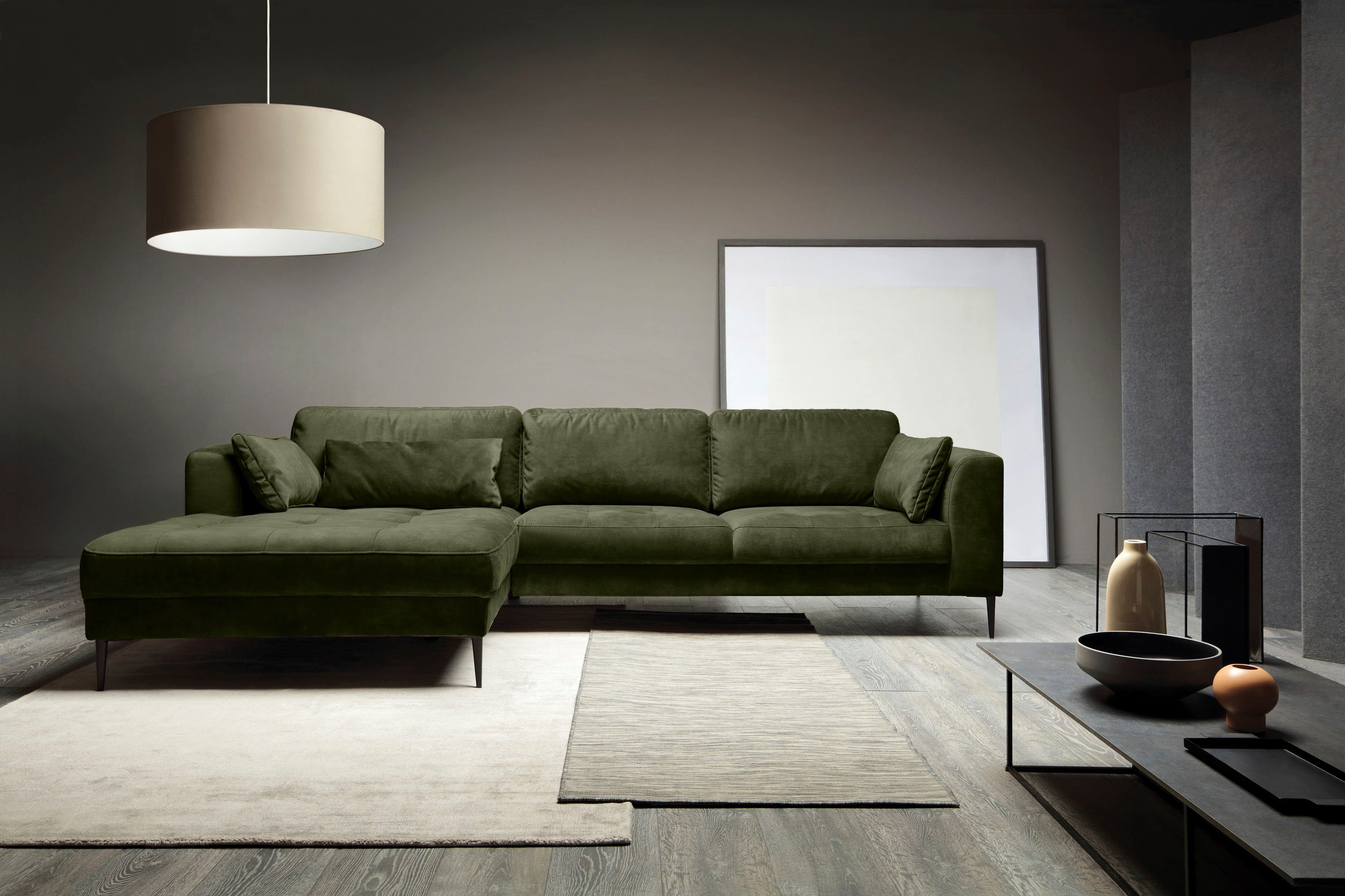 TRENDMANUFAKTUR Ecksofa Luzi, wahlweise mit Schlaffunktion & Bettkasten., L-Form, Designsofa mit tollem Sitzkomfort, Metallfüße schwarz, Breite 280 cm