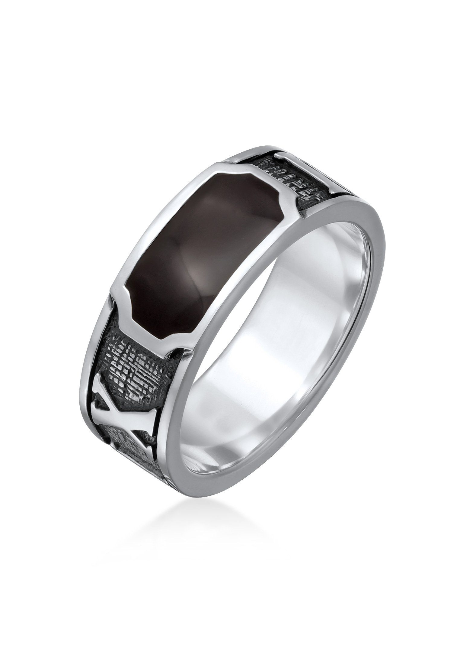 Kuzzoi Silberring Siegelring Römische Zahlenfolge Emaille 925 Silber, Zahlen