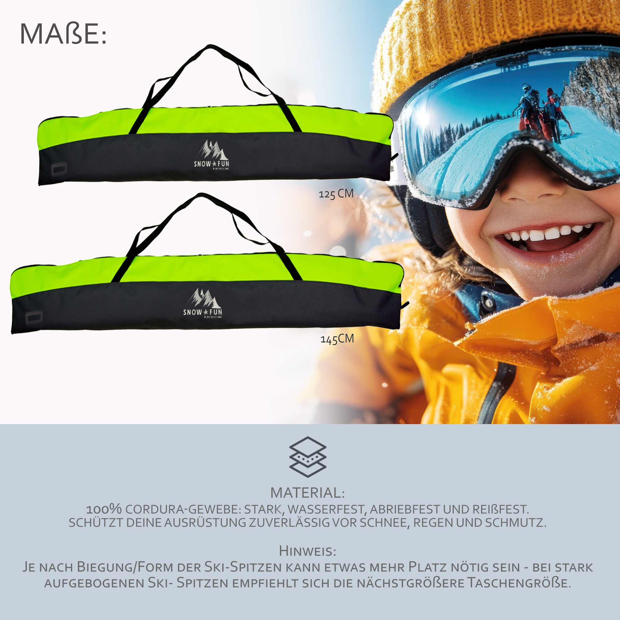 BambiniWelt by Rafael K. Skitasche Skitasche für Kinder Skisack für Ski und Skistöcke Skibag Skicover