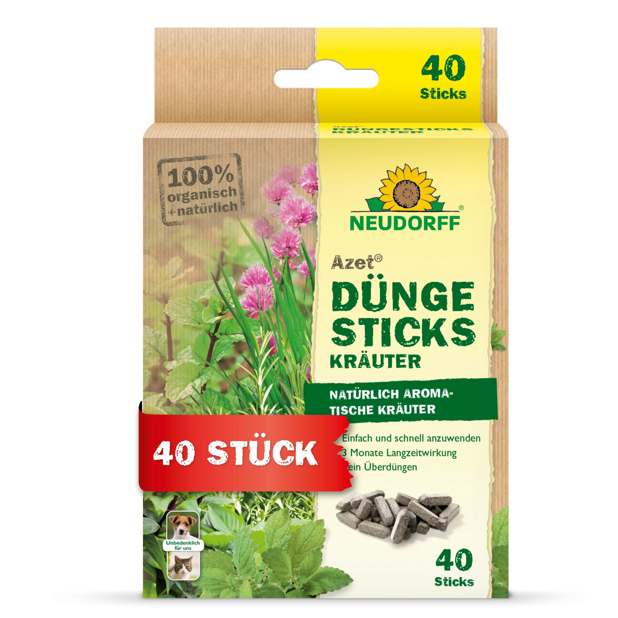 Neudorff Kräuterdünger Bio - Azet DüngeSticks für Kräuter 40 Sticks, Bio Kräuterdünger sorgt für kräftiges Wachstum und aromatische Kräuter, Düngestäbchen Zimmerpflanzen aus natürlichen Rohstoffen