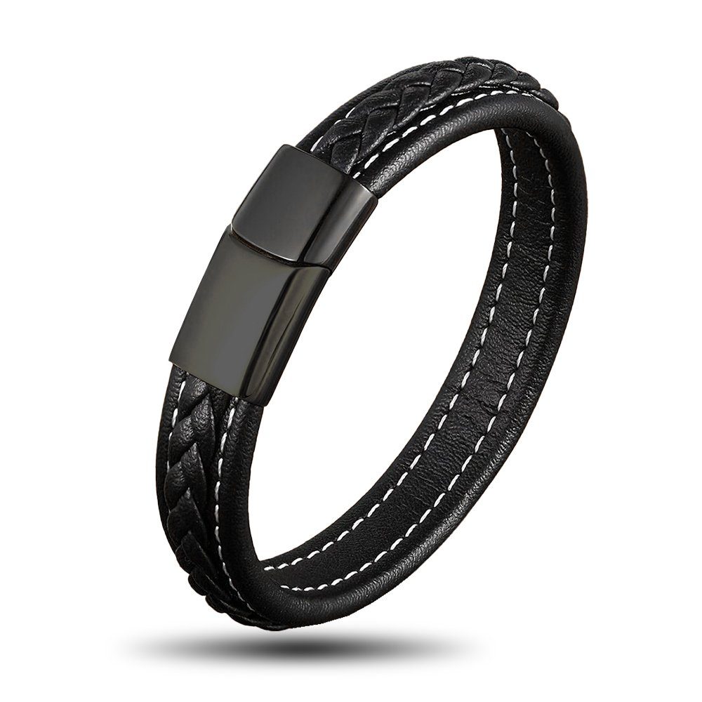 Lederarmband geflochten Armband Schmuckbox), Leder schwarz Magnetverschluss sicheres Leder, aus für elegantes verschließen mit (inkl. ein NAHLE