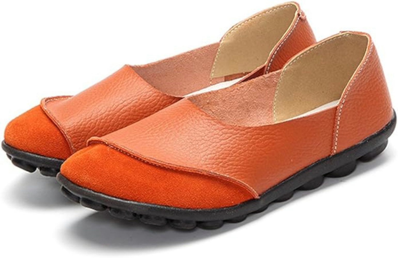 UE Stock Damen Freizeit Loafer lässige Slip-On Flache Mokassins Gr. 41 Orange Mokassin für Komfort beim Gehen
