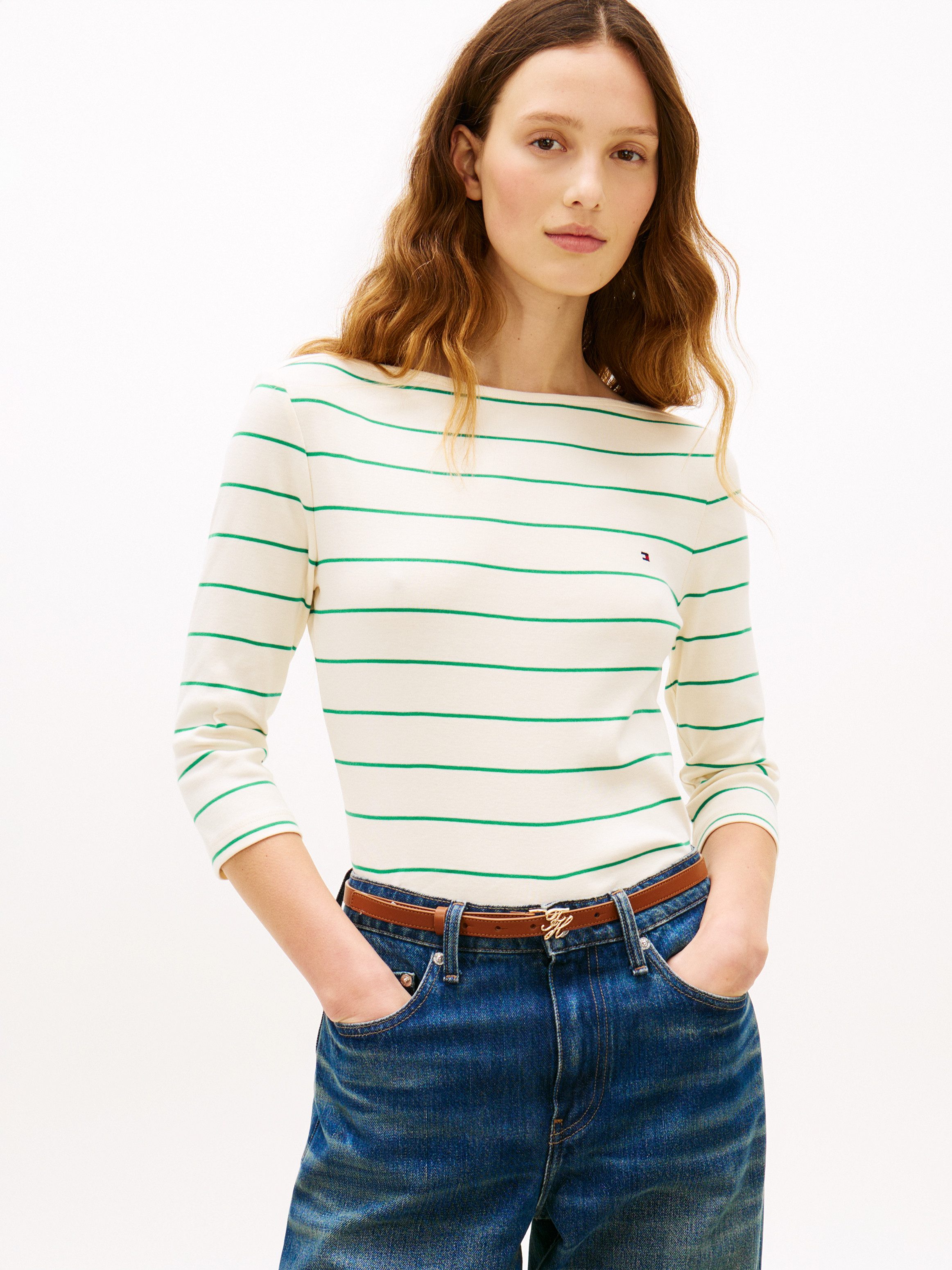 Tommy Hilfiger 3/4-Arm-Shirt NEW CODY SLIM BOAT-NECK mit Logostickerei