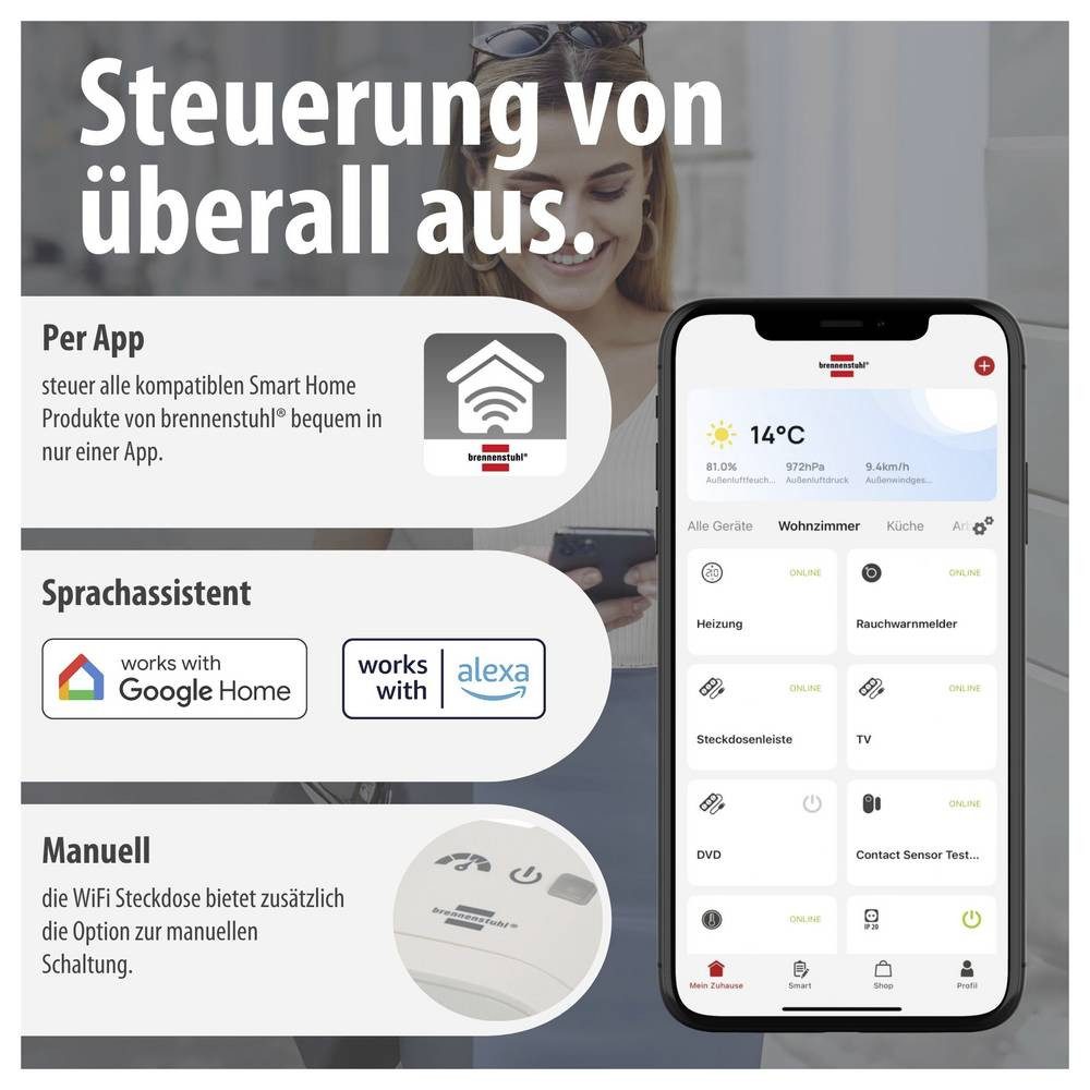 Brennenstuhl Funksteckdose ®Connect WiFi Steckdose mit Energiemessung WAE 3600 XS01 1294880 – Bild 5 von 5