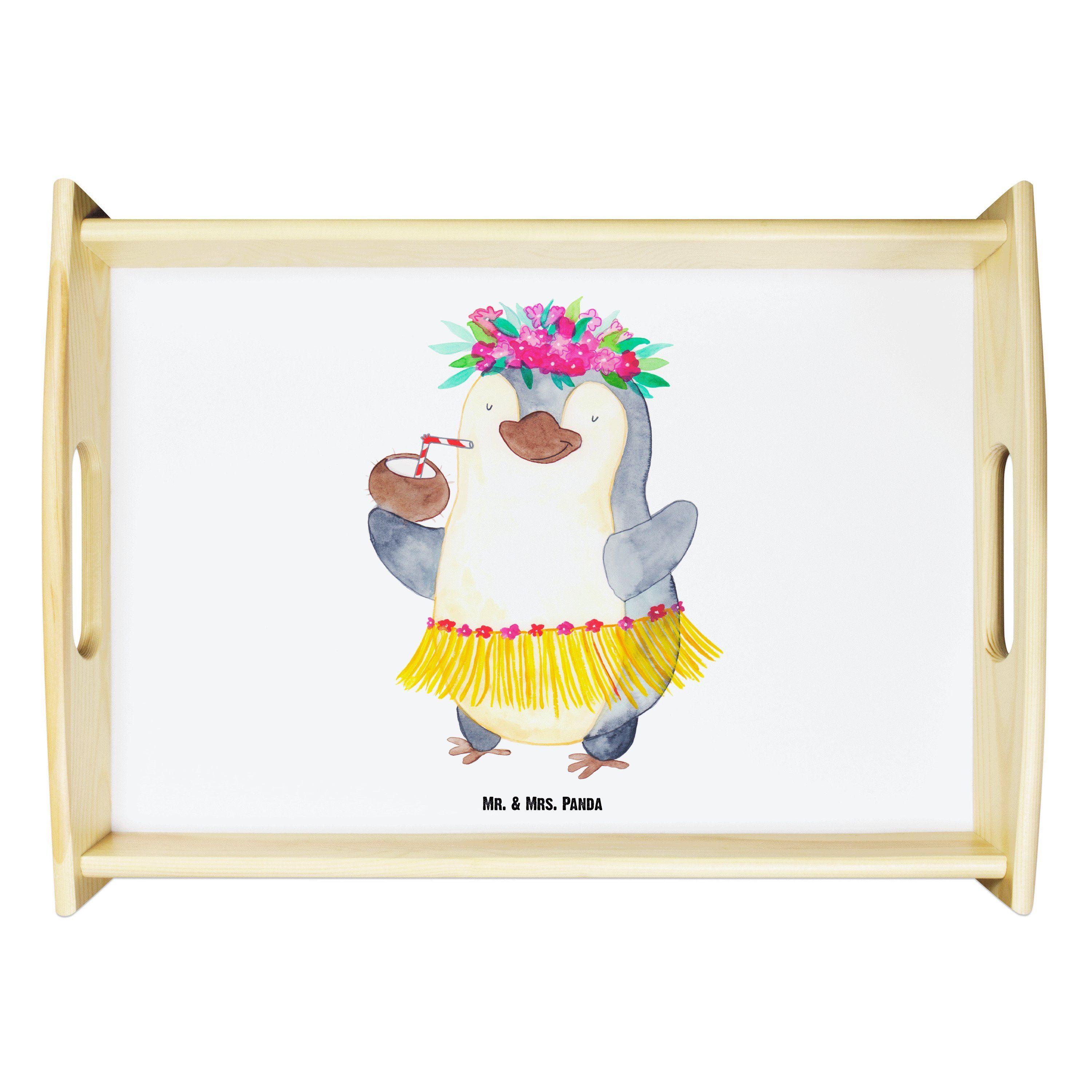Mr. & Mrs. Panda Tablett Pinguin Kokosnuss - Weiß - Geschenk, Aloha, erholt, Ferien, Hawaii, F, Echtholz lasiert, (1-tlg)