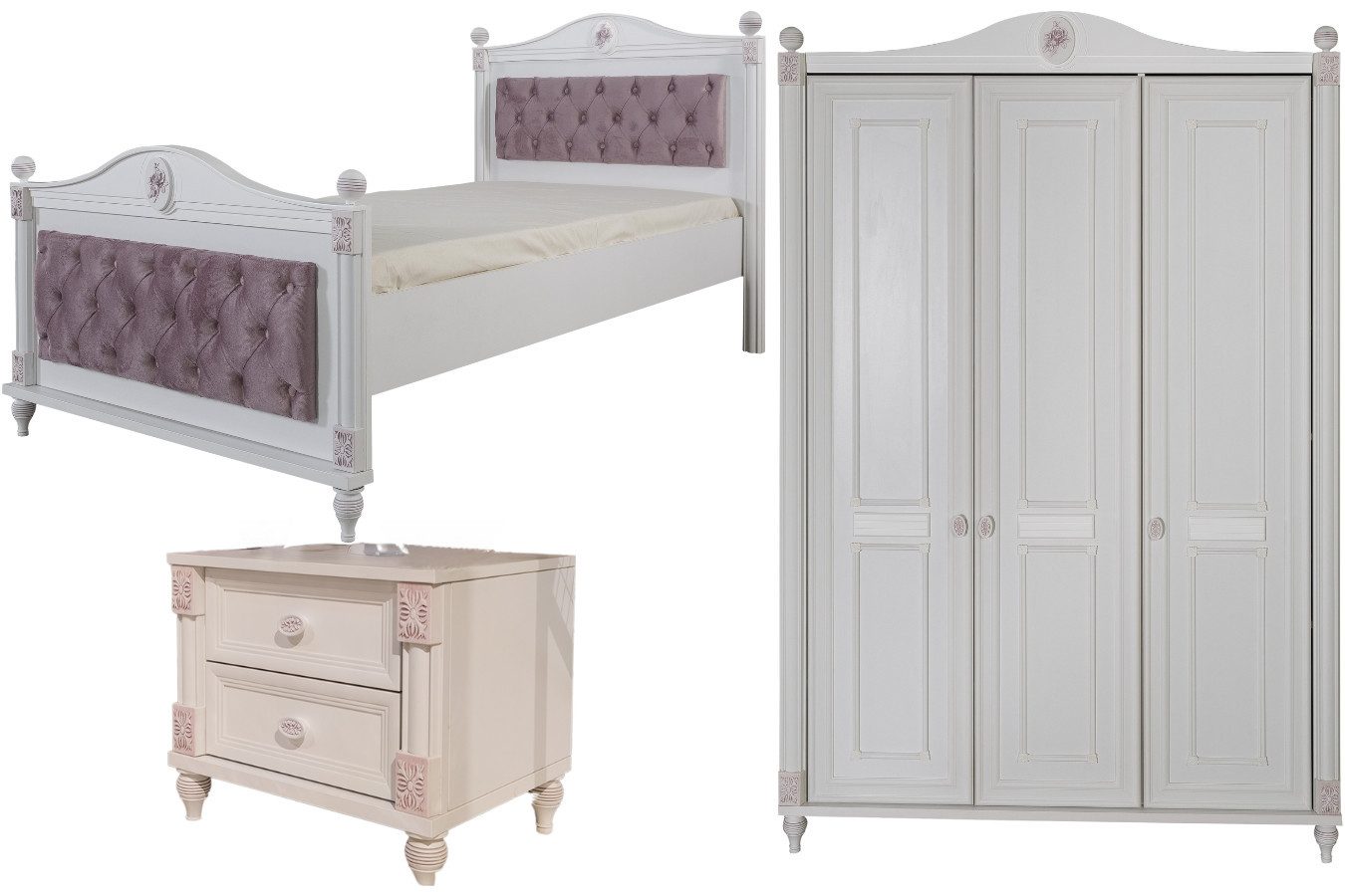 Villa Möbel Jugendzimmer-Set Gold Kinderzimmer, (3 tlg. Set, 3-tlg., Set besteht aus Bett-Kleiderschrank-Nachttisch), Hand Made Quality Hochwertige Vearbeitung, Pflegeleichte Oberfläche