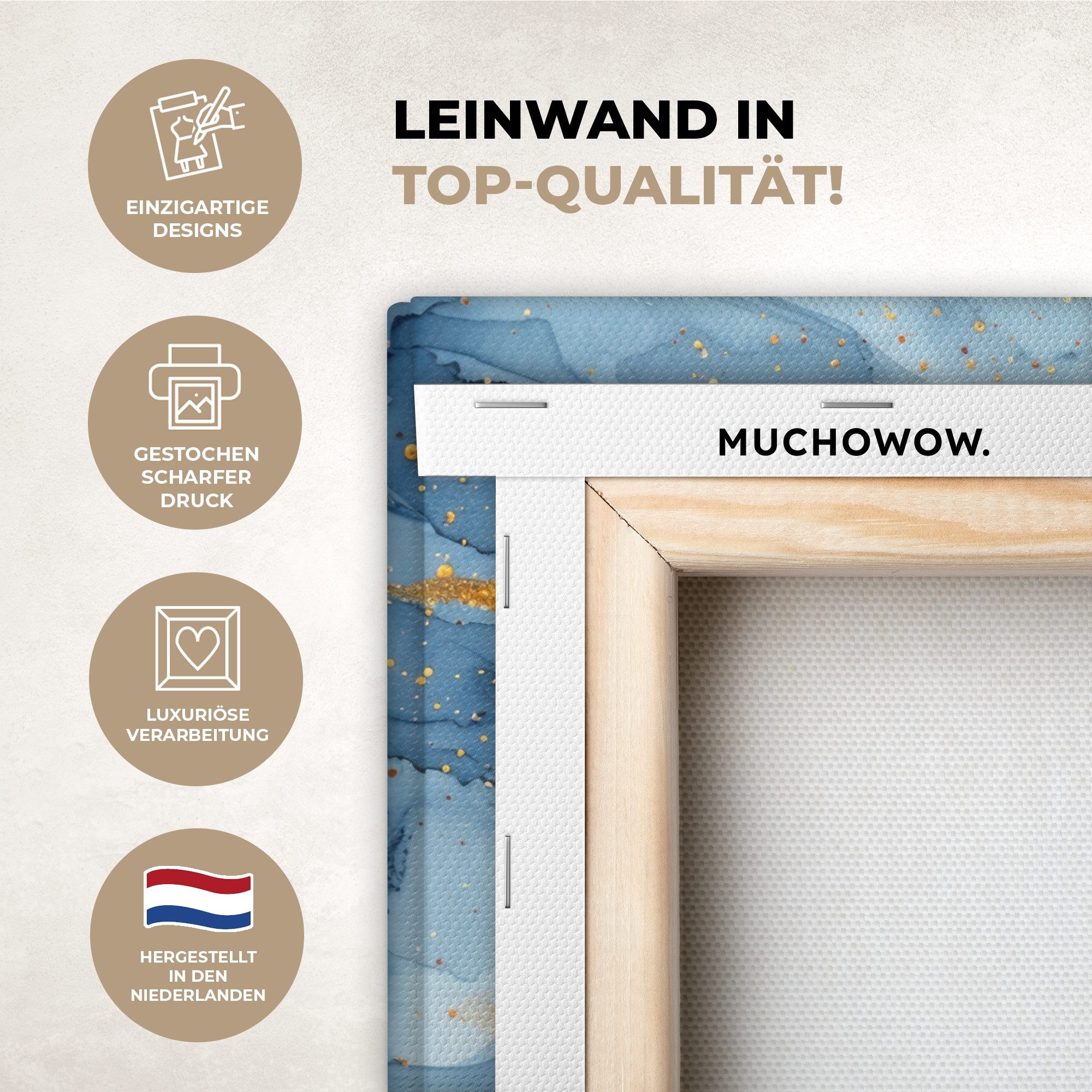 OneMillionCanvasses® Leinwandbild Aquarell - Blau - Kunst - Gold - Luxus - günstig online kaufen