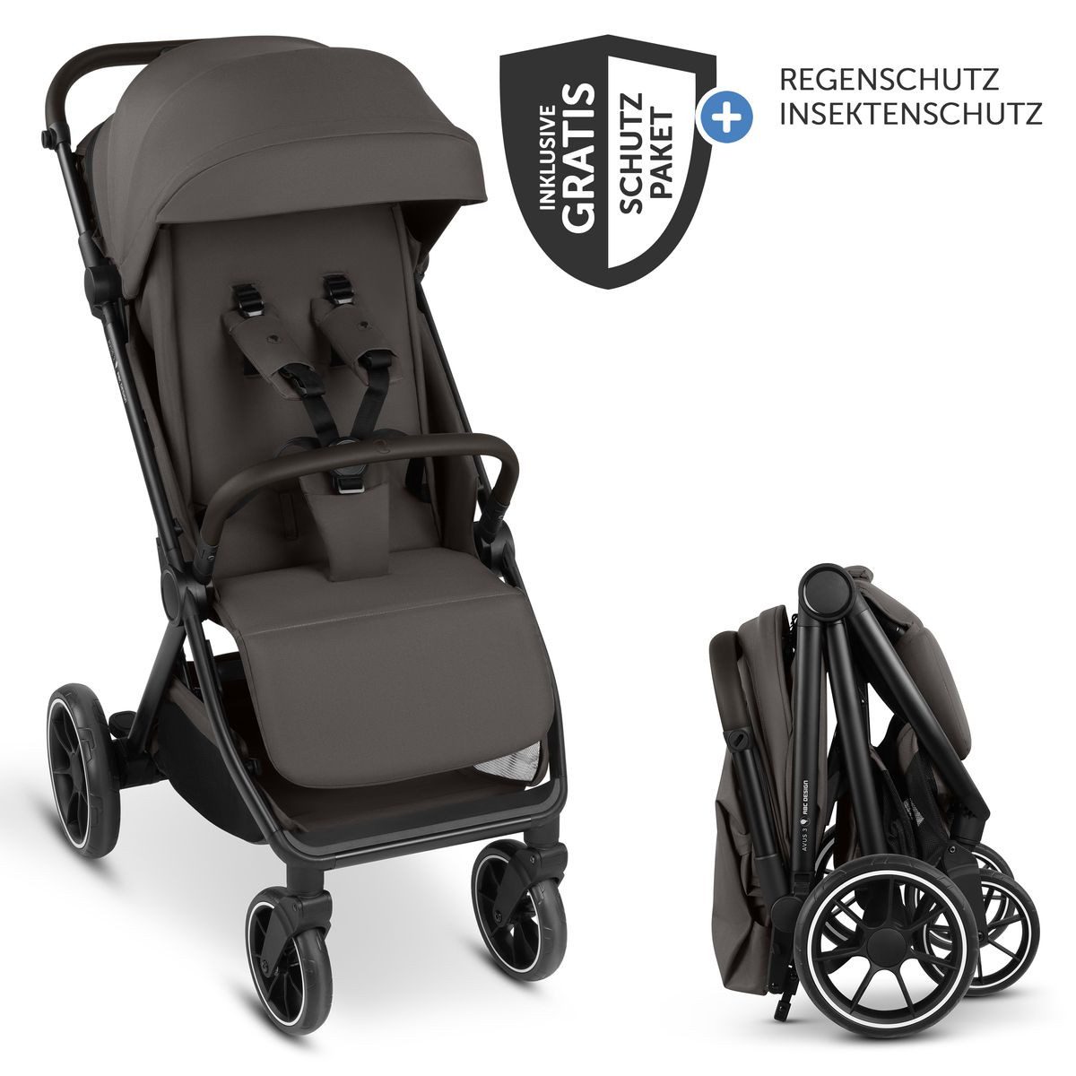 ABC Design Sport-Kinderwagen Avus 3 - Nut, Sportwagen mit Liegefunktion, Einhand-Faltung & Regenschutz bis 22 kg