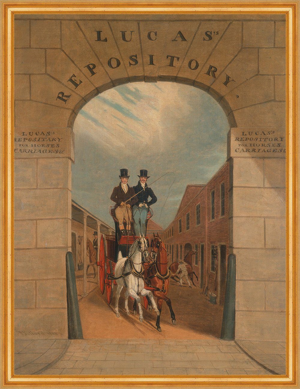 Kunstdruck Schooling a Pair in a Brake at Lucass Yard Pollard Kutsche B A2 02386