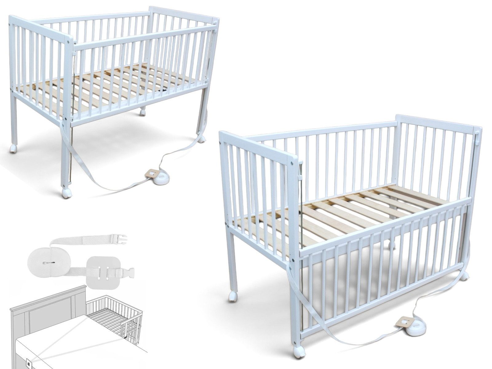 Beistellbett Kinderbett Beistellbett Babybett 2in1 120x60cm mit Matratze und Gurt
