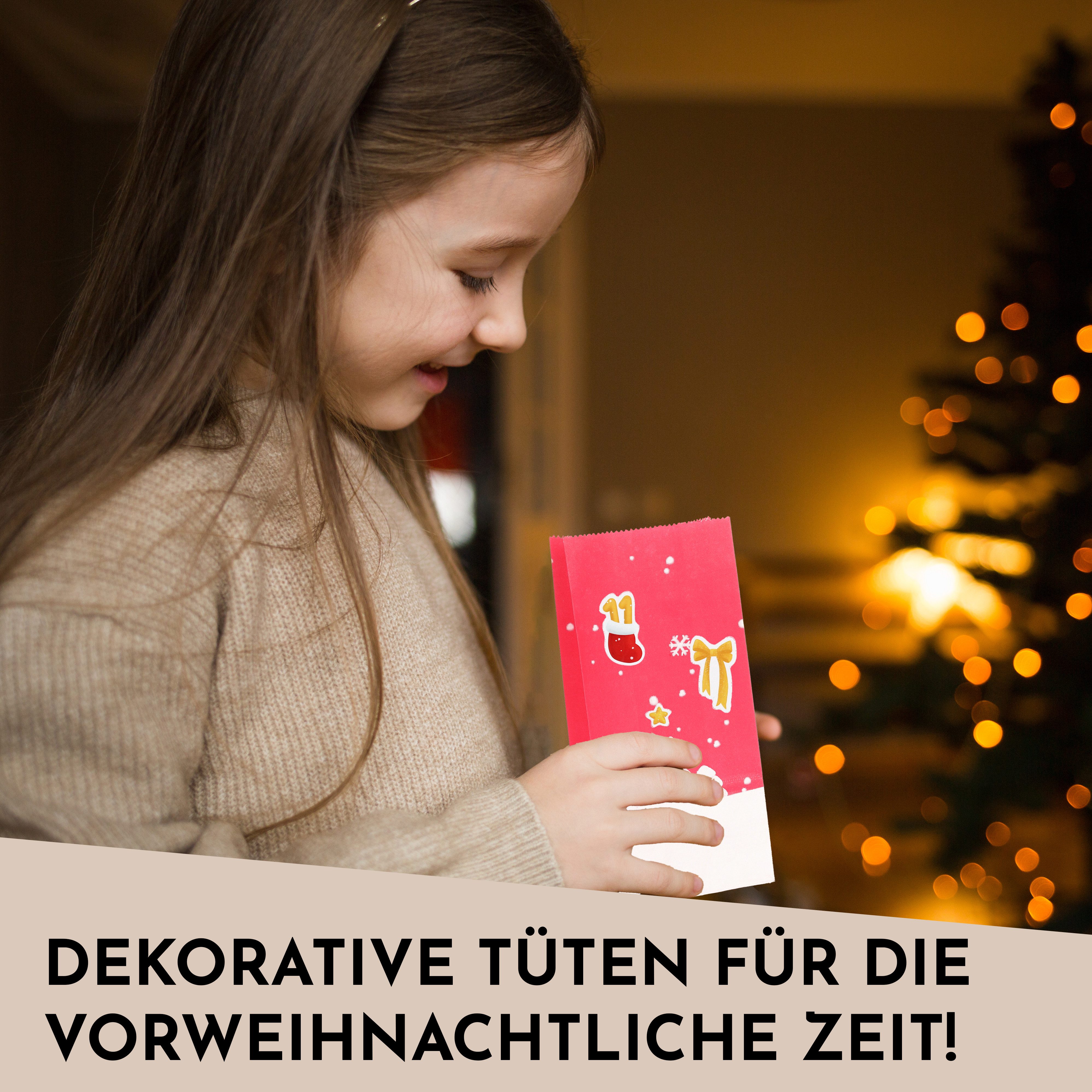 Nordstern befüllbarer Adventskalender 24 Papiertüten, Weihnachtsaufkleber, Juteschnur und Holz Klammern, Geschenktüten zum Basteln und Verschenken – Bild 4 von 5