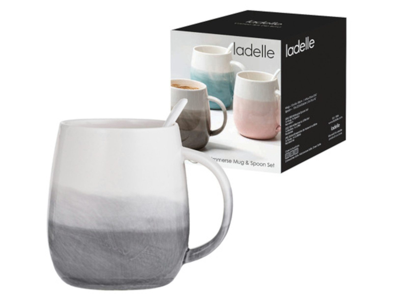 Ladelle Becher Immerse schattiert hellgrau Becher- & Löffel-Set 12cm, Keramik