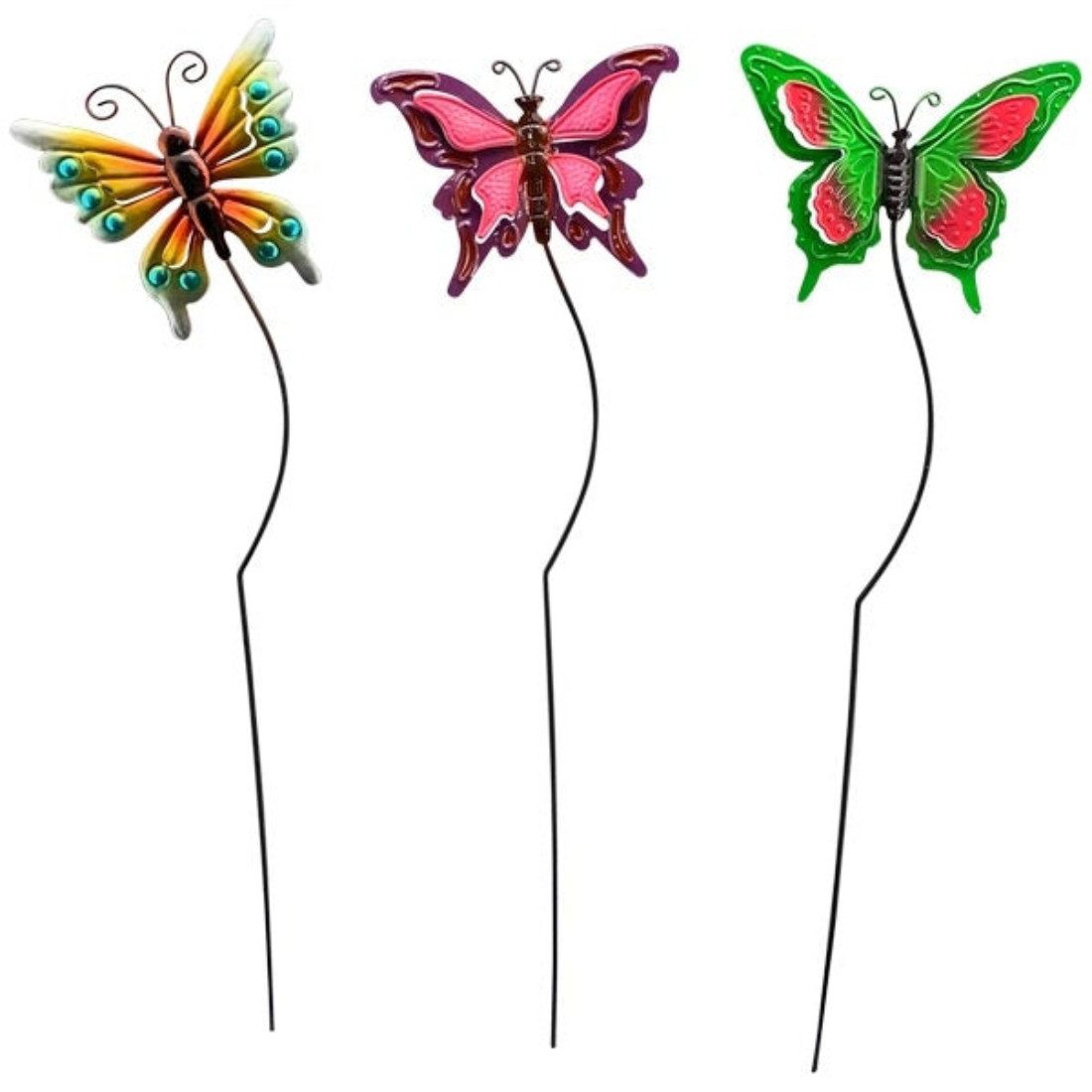 finehomegarden Gartenstecker Schmetterling Metall Garten-Stecker Beet Stab Blumenstecker (3-St) 3fach sort. bunt Ø17cmH57cm Stecker Gartendeko / Paket
