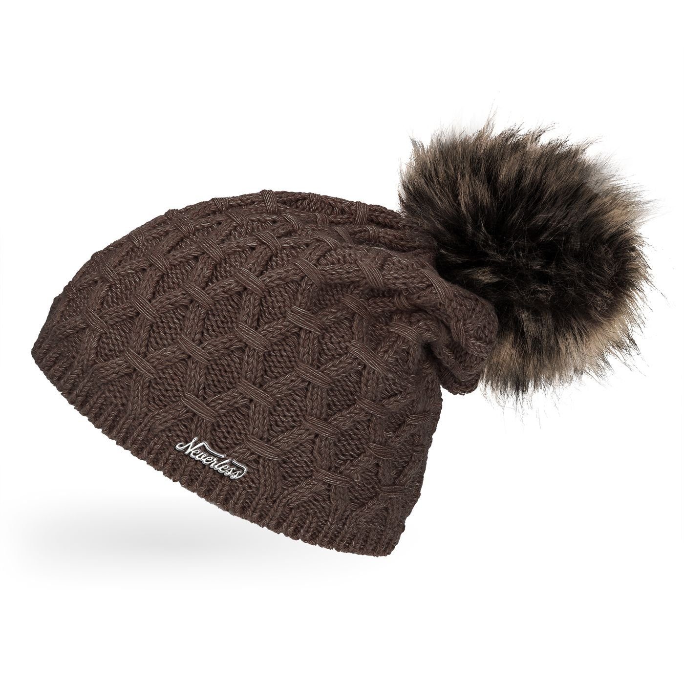 Bommelmütze Damen Strickmütze gefüttert Fell-Bommel Strick-Beanie Winter-Mütze
