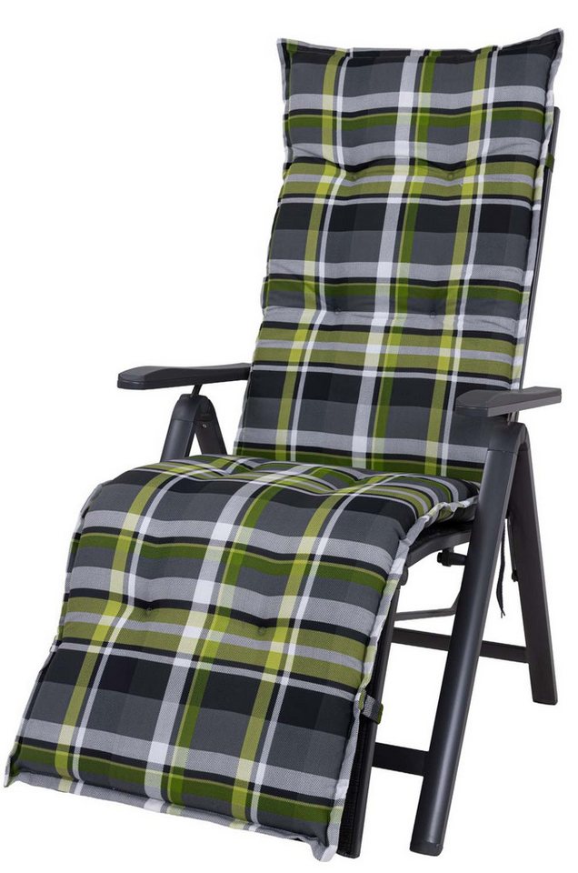 Sun Garden Sesselauflage Relaxliege Prato 10460-210 grün-grau-weiß kariert 174x53x8cm SunGarden