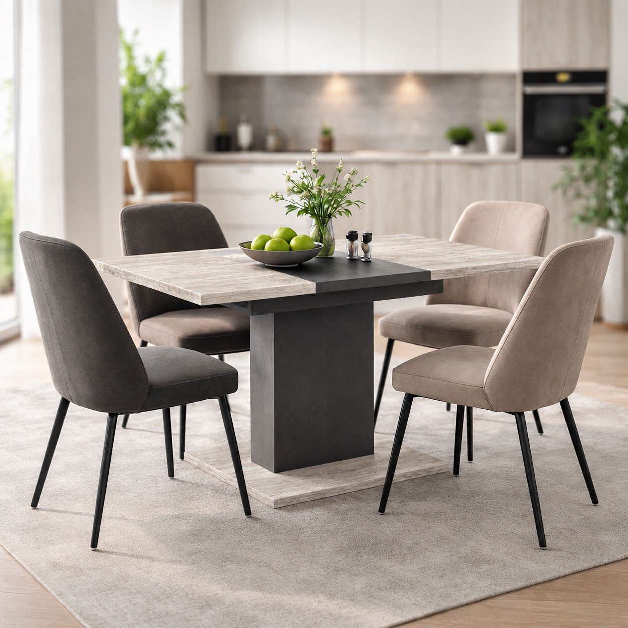 OTTO home Esstisch Boston, Säulentisch, Speisetisch, Küchentisch, ausziehbar bis 150 cm, Platz für bis zu 6 Personen, verlängerbar durch Einlegeplatte