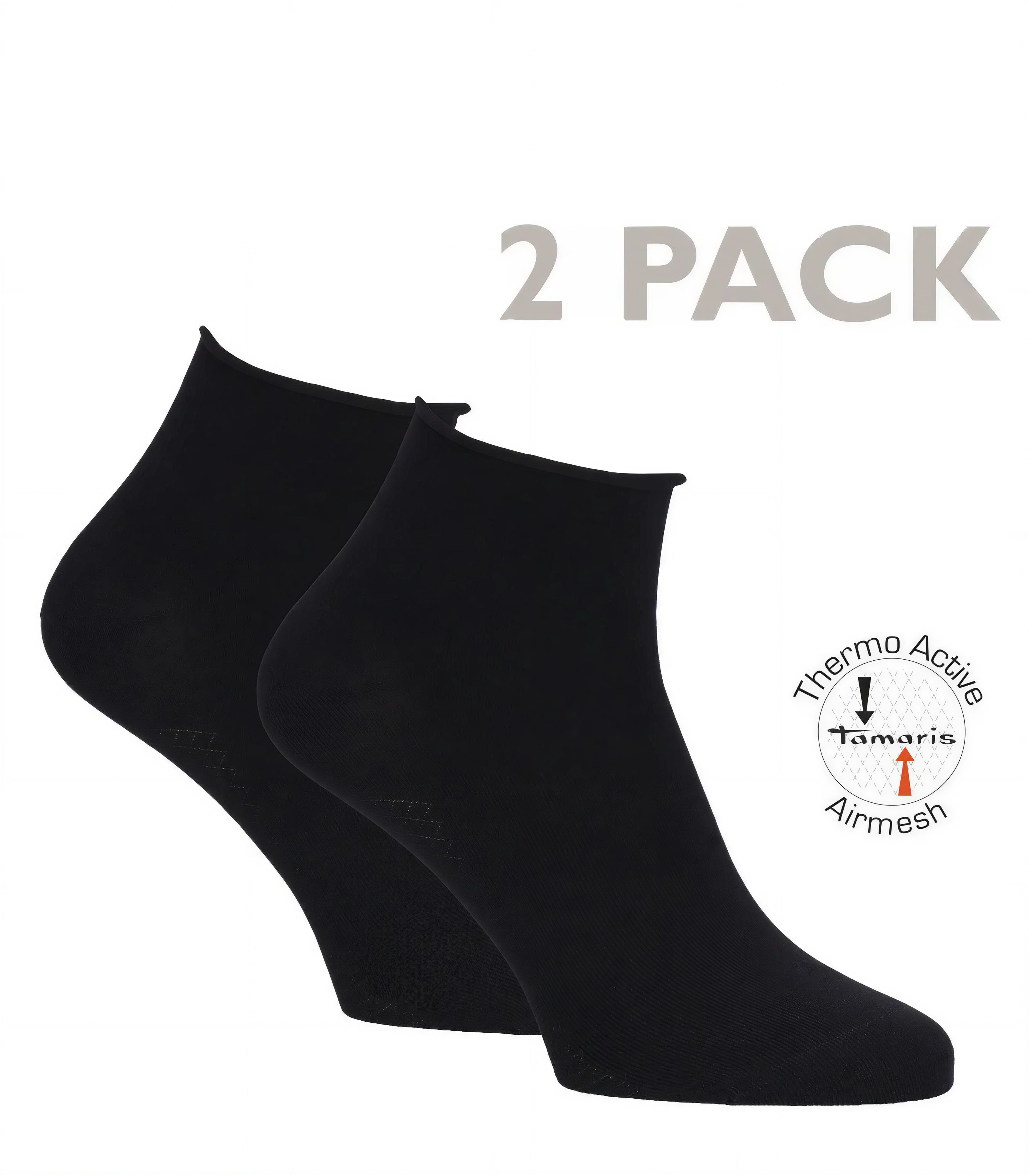 Tamaris Kurzsocken Damen Bambus mit Rollrand mit Active Airmesh Sohle (Set, 2-Paar, 2er-Pack) Thermo-Active Airmesh Sohle