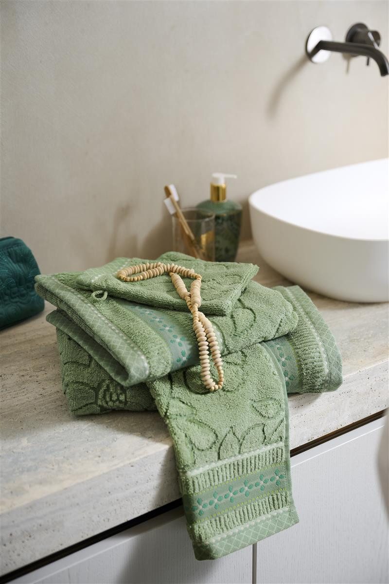 PiP Studio Handtuch Jasmin Jaquard Handtuch green 55x100cm (1 Stück) bh, 100% Baumwolle (325904)