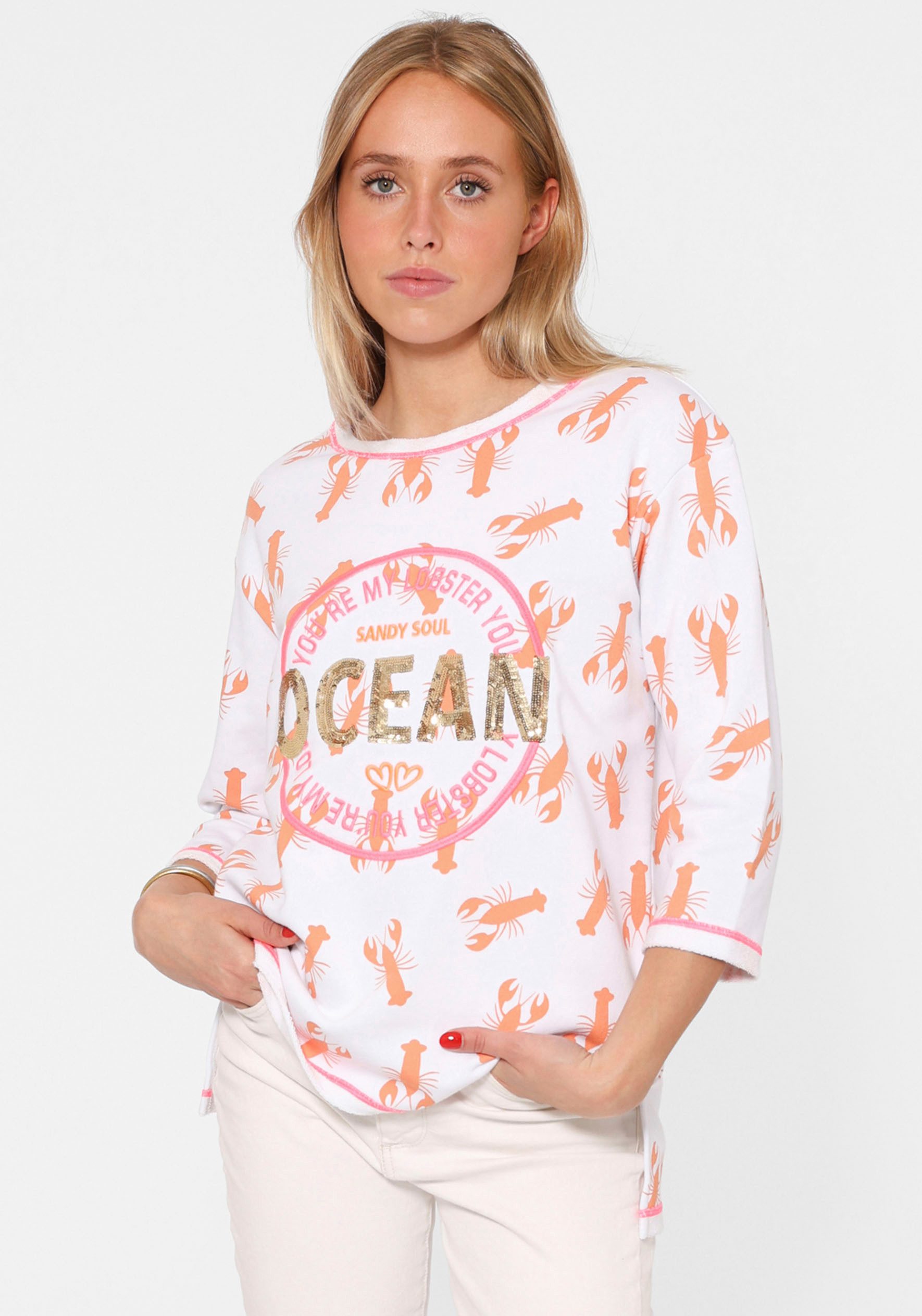 Zwillingsherz Longsleeve Shirt "Ocean Sandy Soul" 3/4-Arm, Pailletten, Kont günstig online kaufen