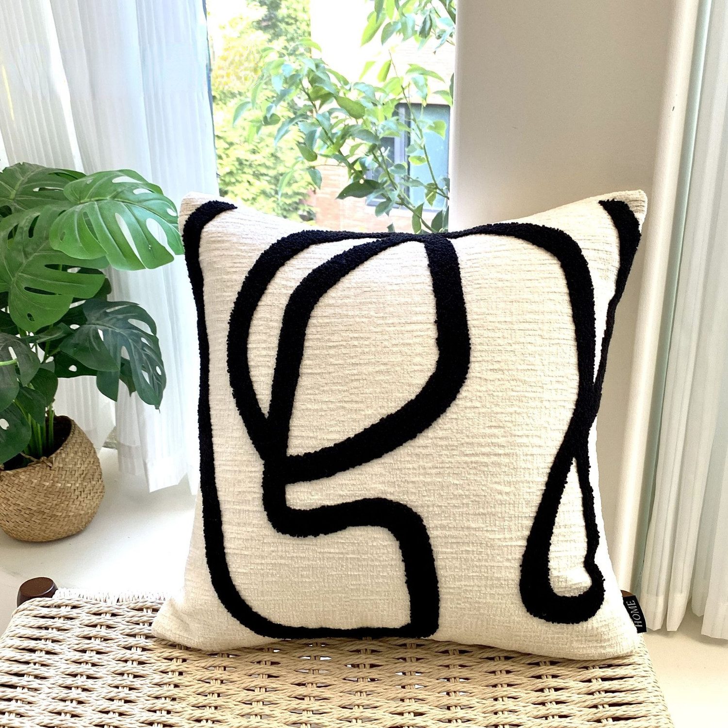 BYSURE Kissenbezug, (1 Stück), Kissenbezug mit abstrakter japanischer Linienstickerei