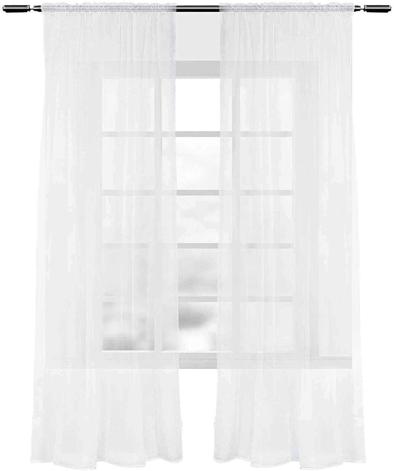 Woltu, VH5511cm-2, mit Gardine creme Voile St), Stores Vorhang halbtransparent, Kräuselband (2