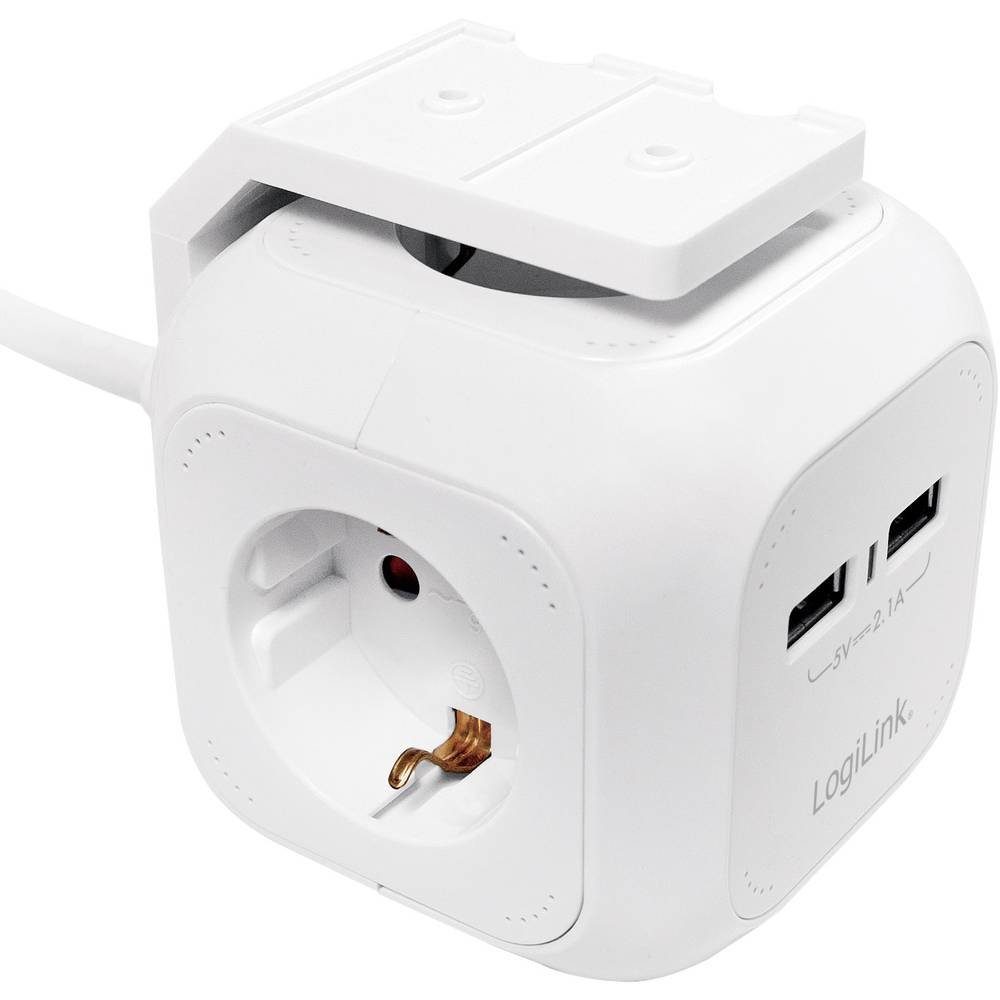 Multifunktionssteckdose 4+2 mit erhöhter Cube Berührungsschutz, Steckdosenleiste, LogiLink Power USB