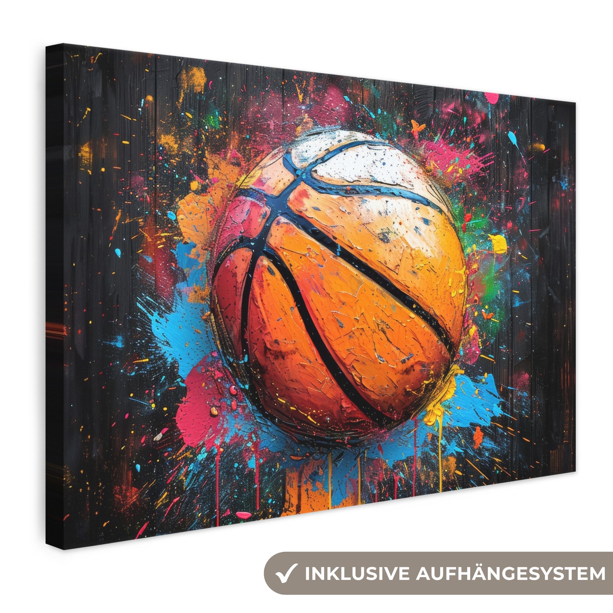 OneMillionCanvasses® Leinwandbild Graffiti - Basketball - Farbe - Sport - Straßenkunst, Fotodruck (1 St), Leinwand Bilder Klein, Wand Dekoration Aesthetic 30x20 cm