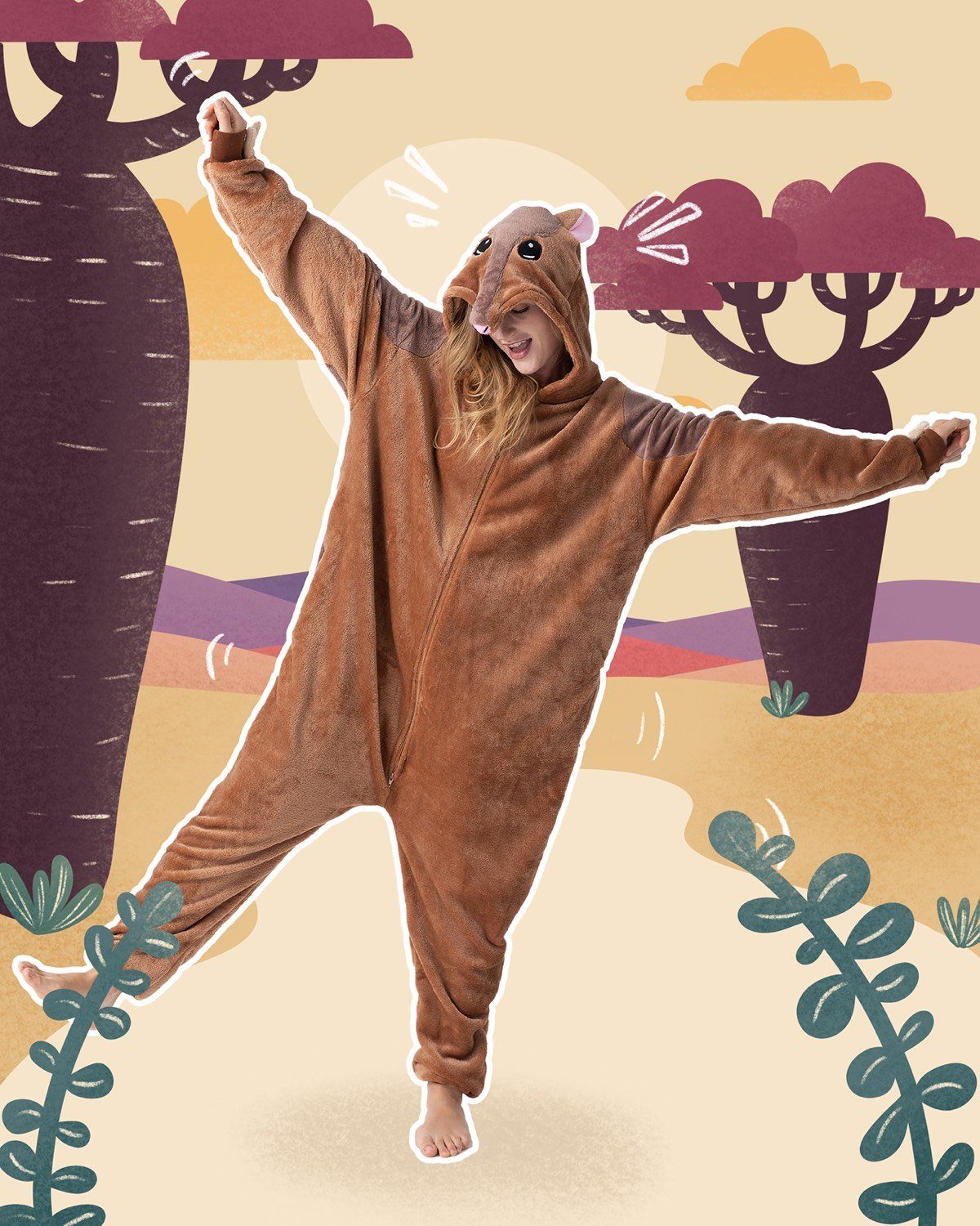 Corimori Partyanzug Flauschiges Gürteltier-Kostüm für Erwachsene mit Haarre günstig online kaufen